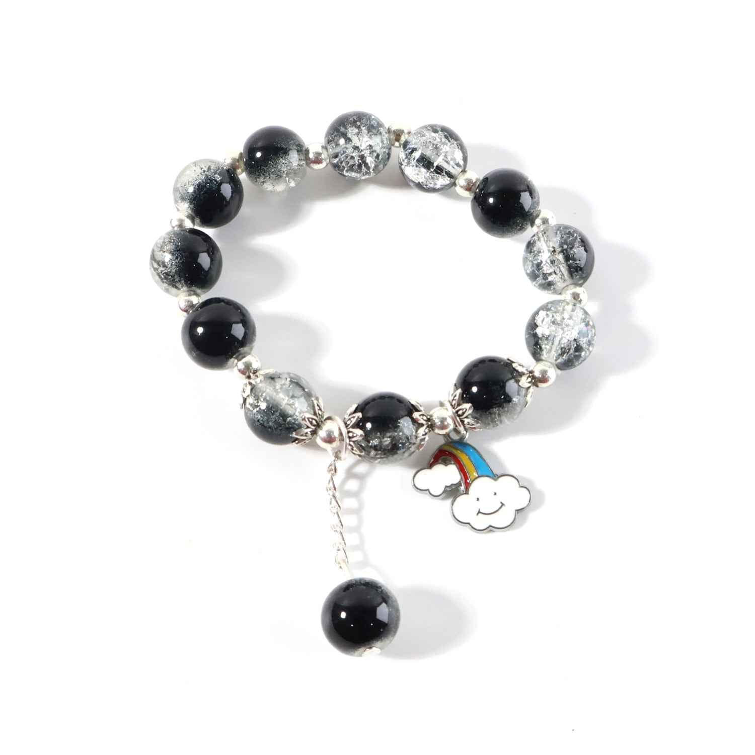 Black Crystal Beaded Charm Bracelet – Stylish Stretchable Wristwear
