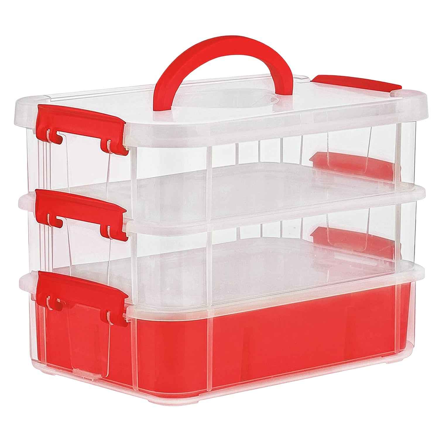 Transparent 3-Layer Storage Box with Handle and Lock Clips