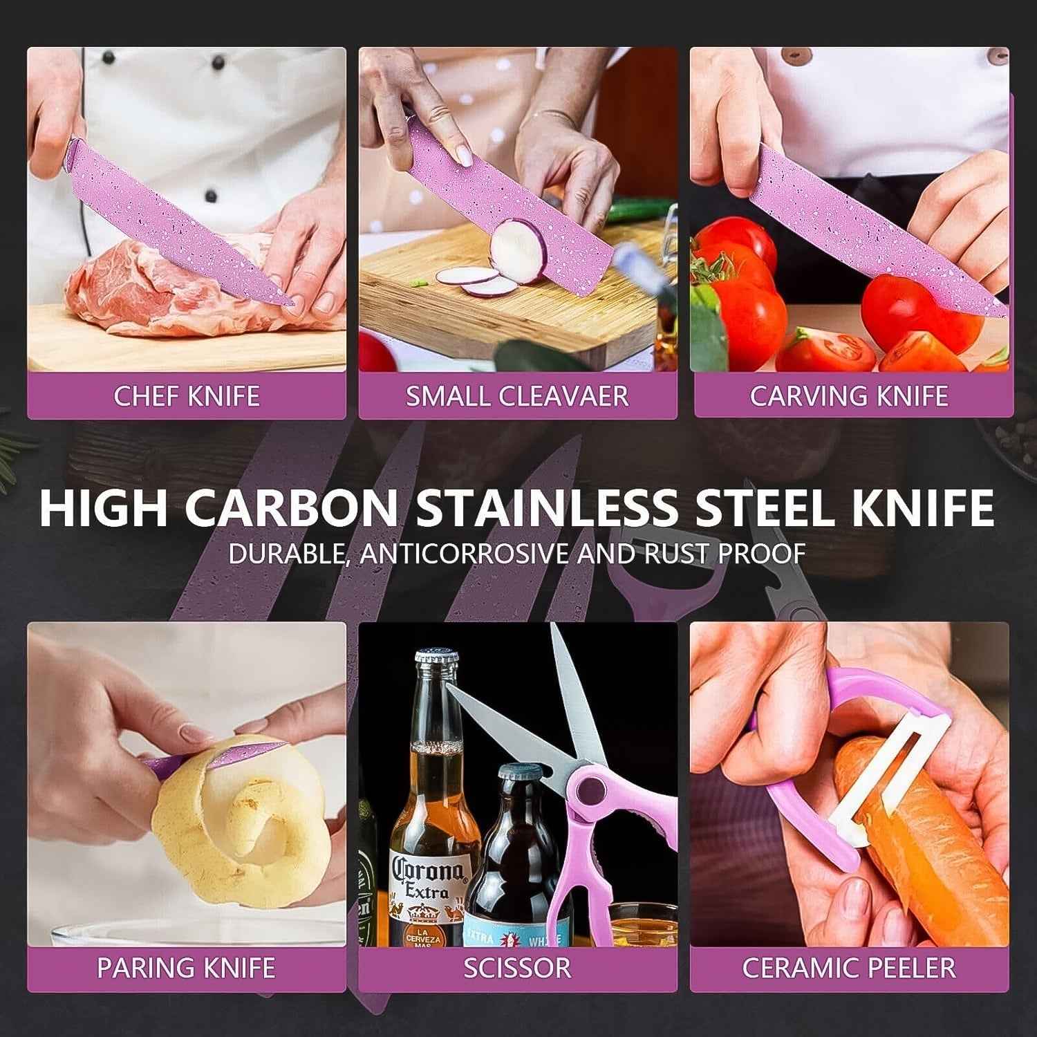 Chef Knife Set – 6 Pcs Stainless Steel Ceramic Coated | Quickslice
