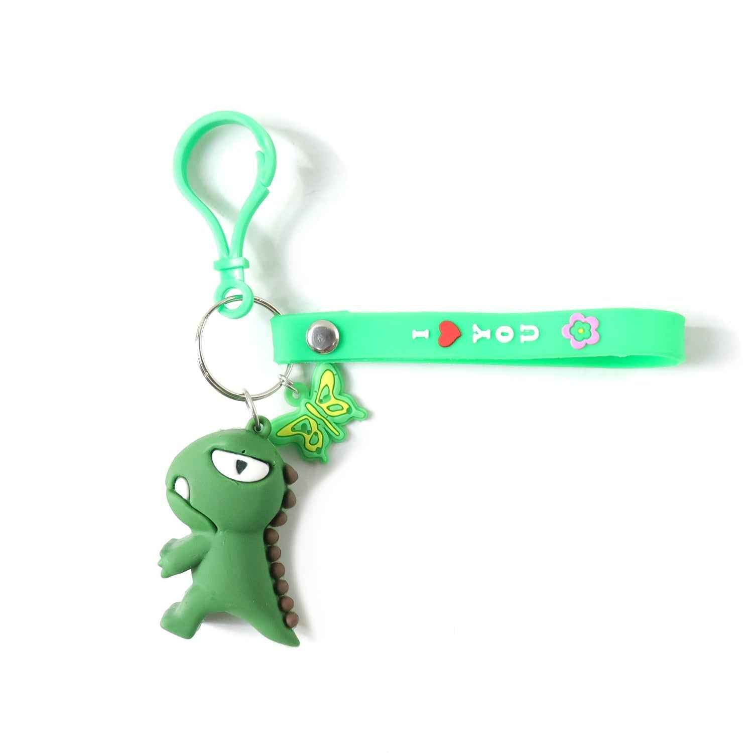 Dinosaur Cartoon Keychain – Durable Silicone Strap Charm