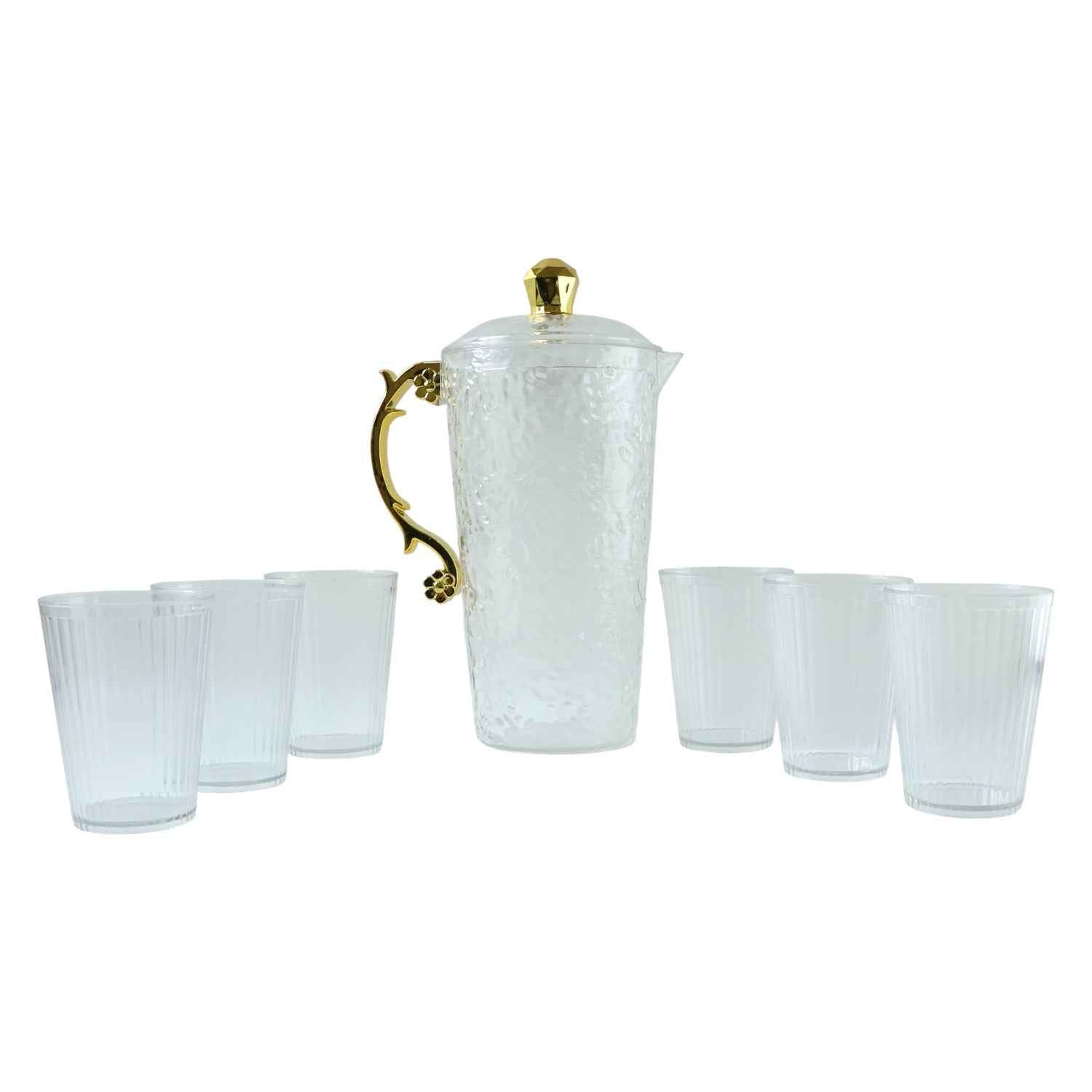 Textured Glass Water Jug Set – Elegant 1 Jug with 6 Glasses