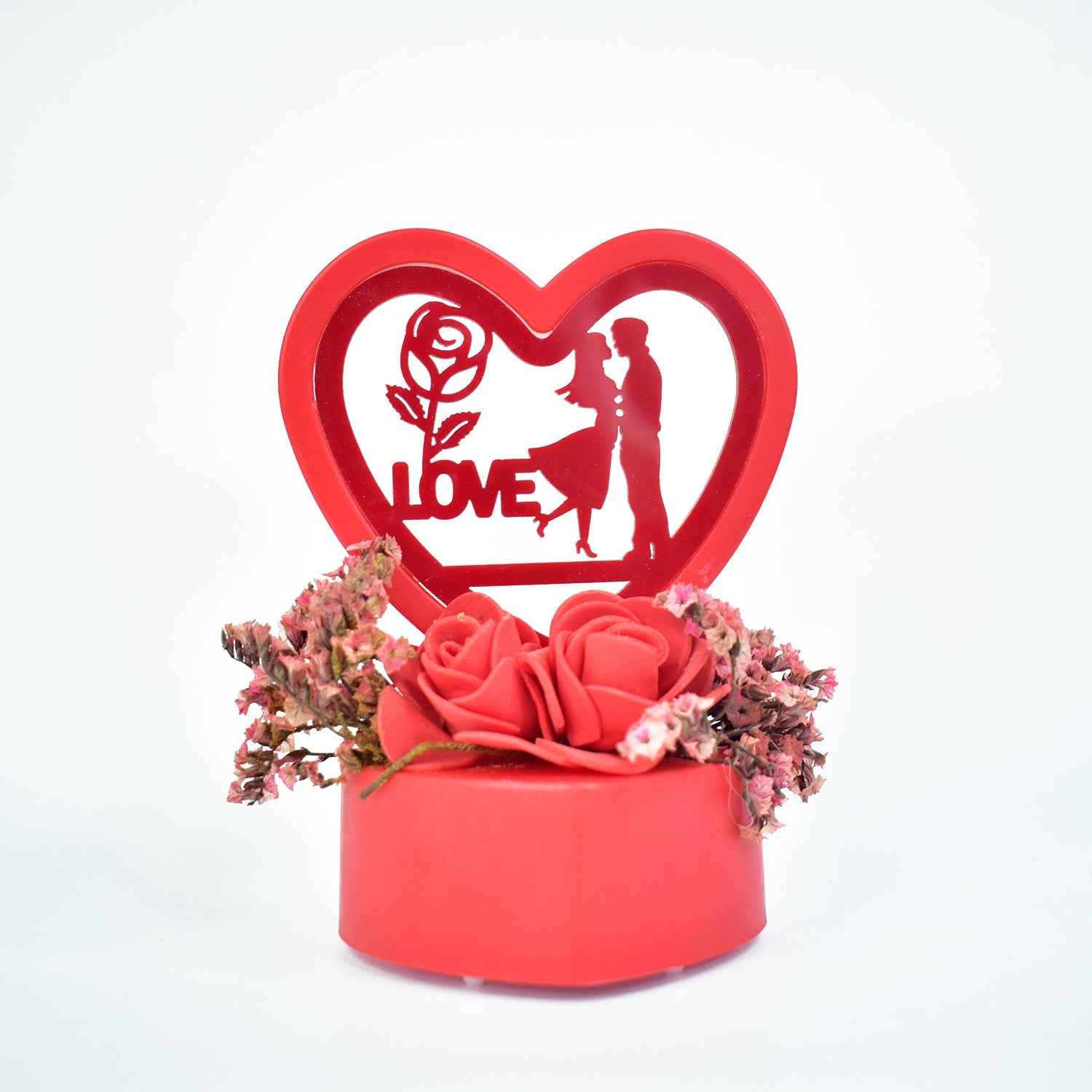 Heart-Shaped Love Couple Decorative Showpiece with Rose Base