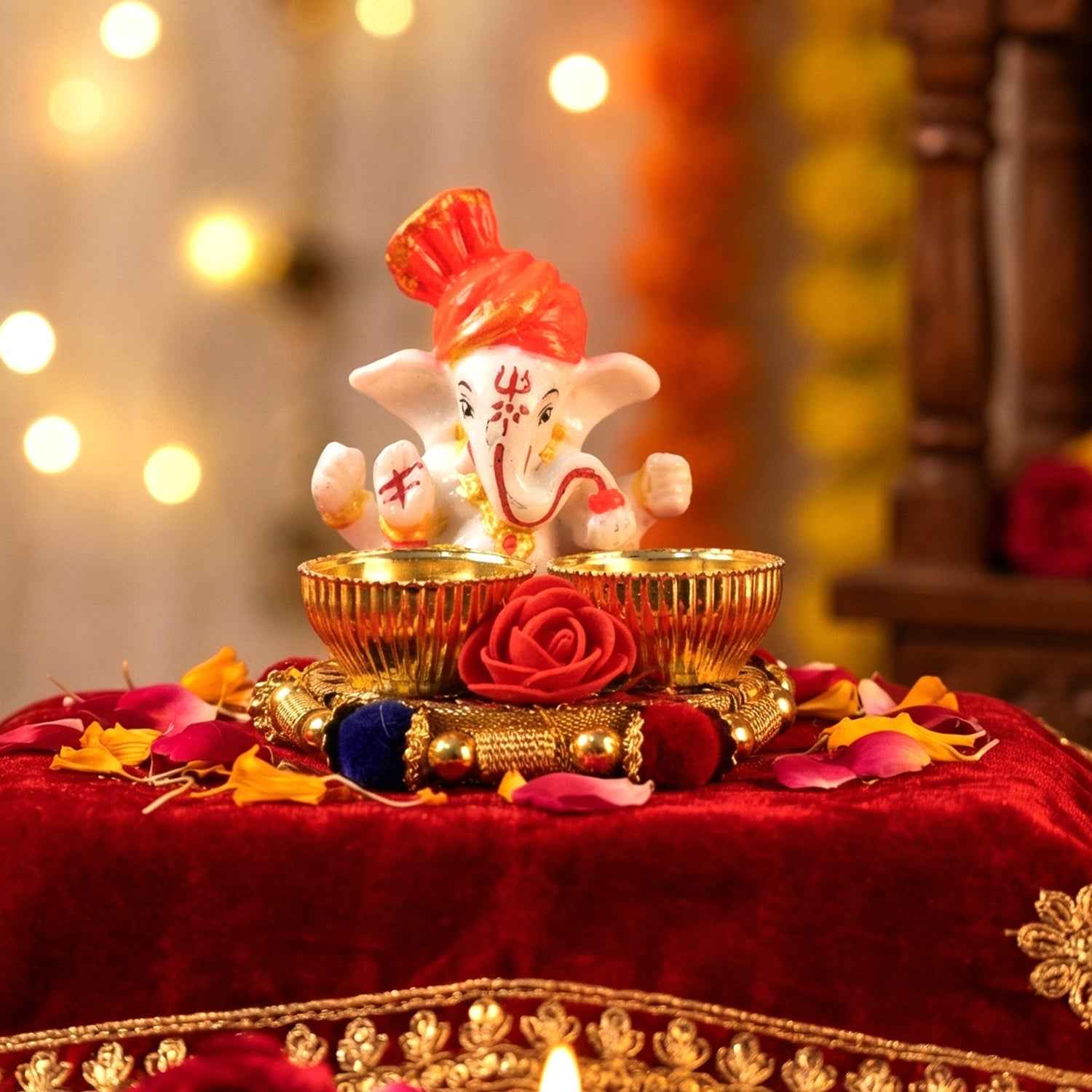 Ganesha Pooja Thali Set – Traditional Religious Decor for Festivals