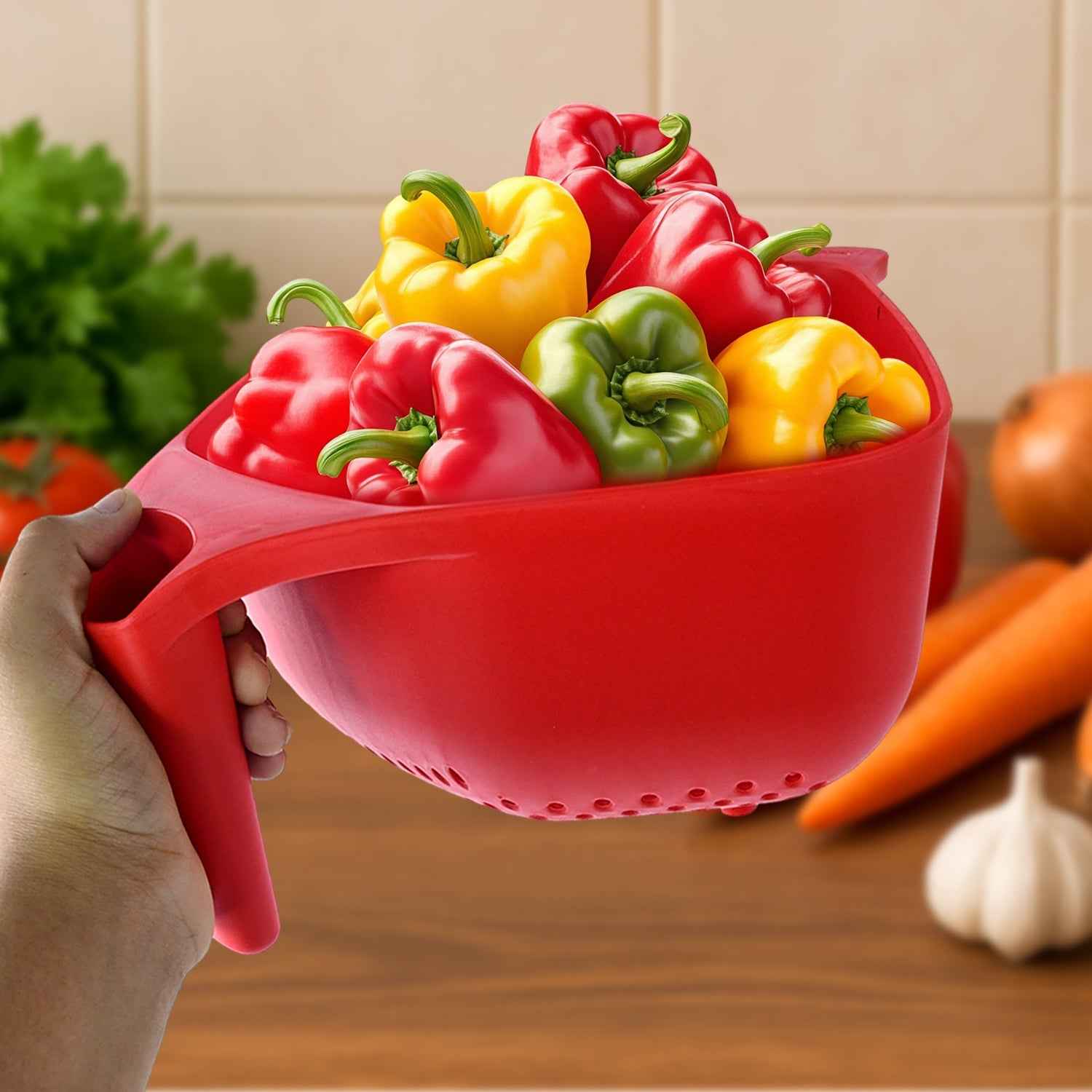 Plastic Strainer Bowl – Ergonomic Handle & Quick Drainage