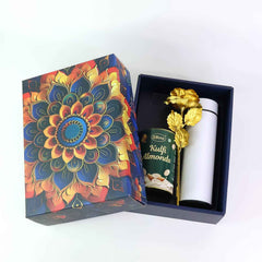 Kulfi Almonds Gift Hamper – Elegant Golden Rose & Stainless Steel Bottle