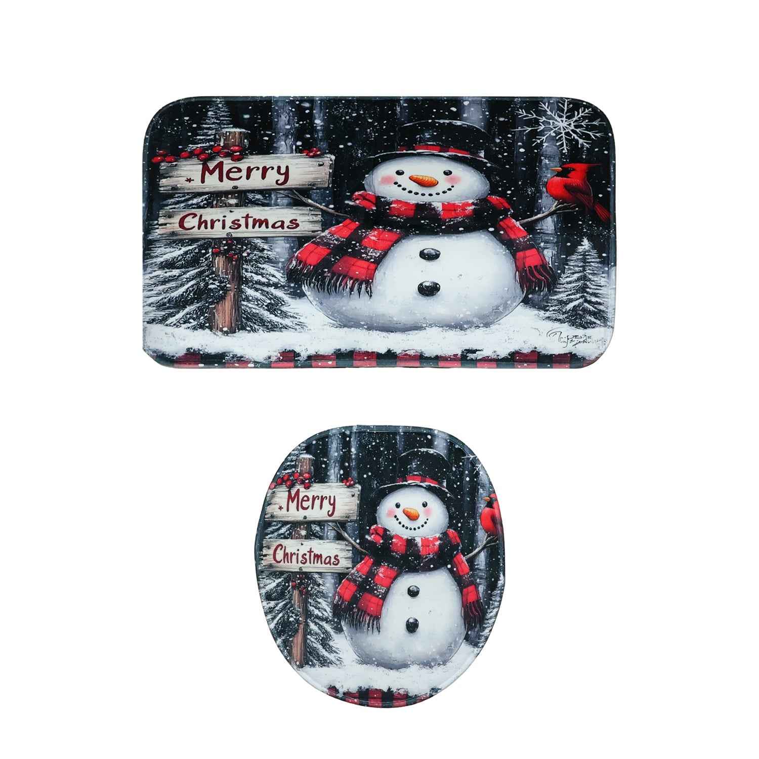 Christmas Bathroom Mat Set – Soft Snowman 3-Piece Décor