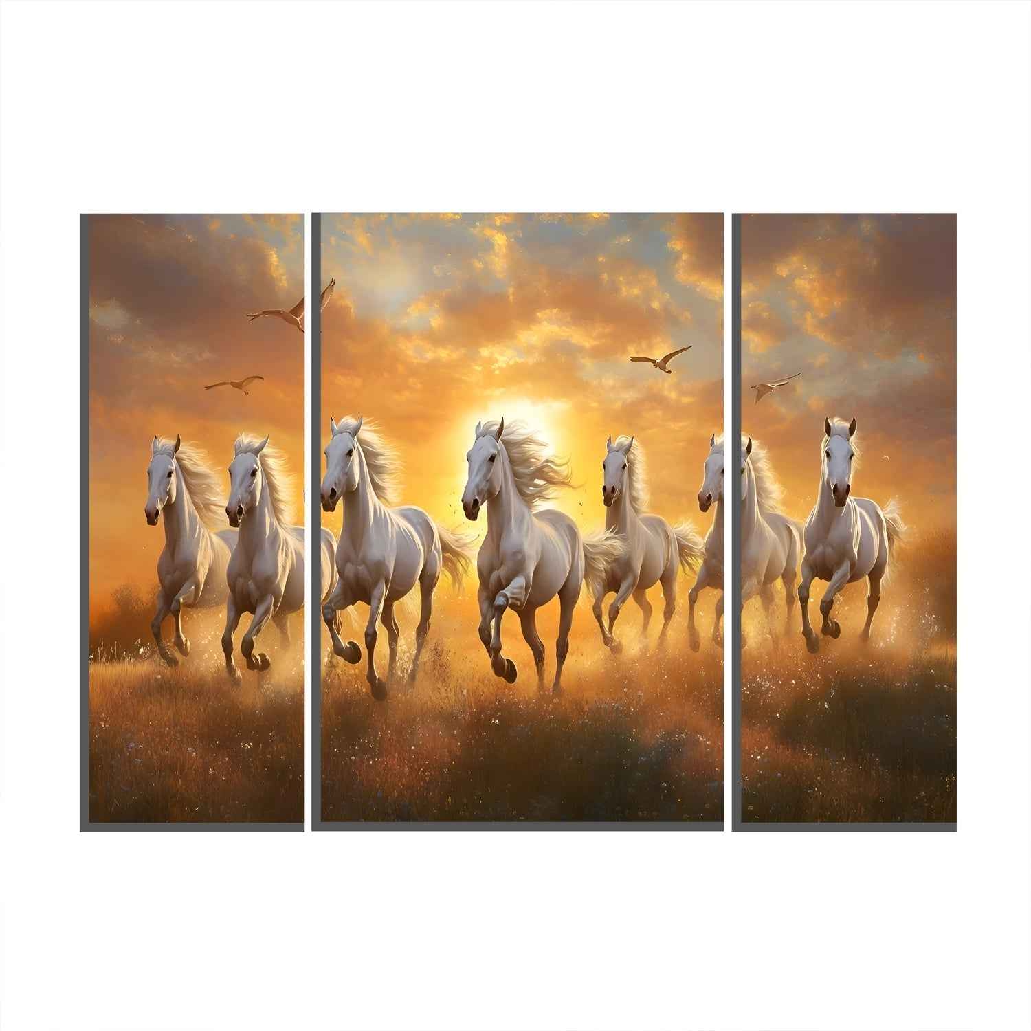 Horses Sunset Wall Art Ð Vibrant 3-Panel MDF Canvas for Home Decor