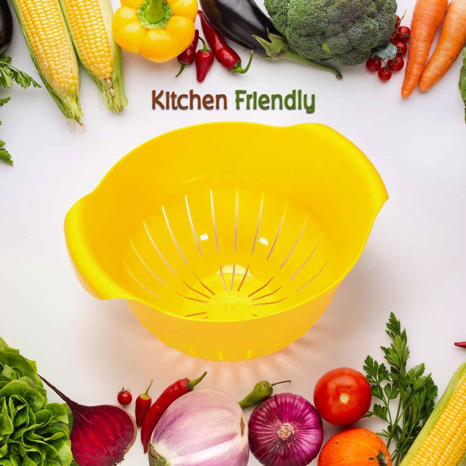 Various uses of the plastic washing bowl, including washing pasta and leafy greens.