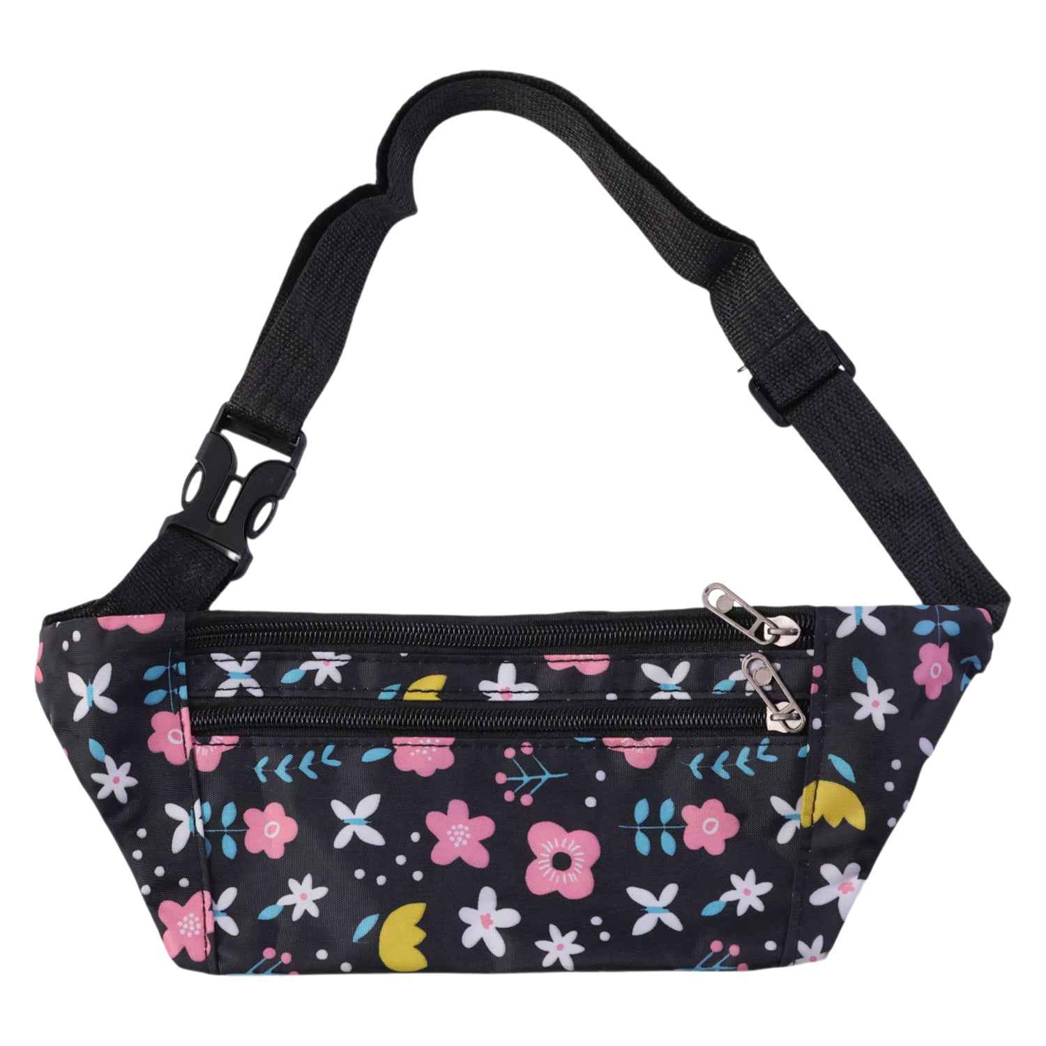 Floral Print Waist Bag – Adjustable Strap with Zipper Pockets