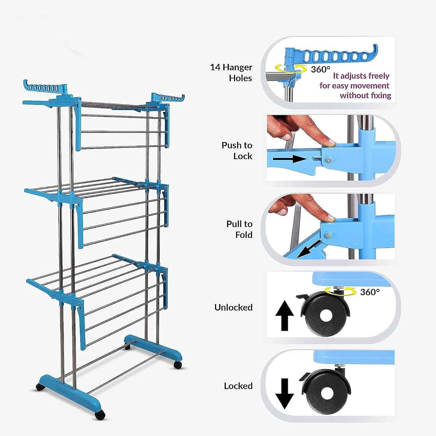 Cloth Drying Stand – 3 Layer Foldable Steel | Organivo