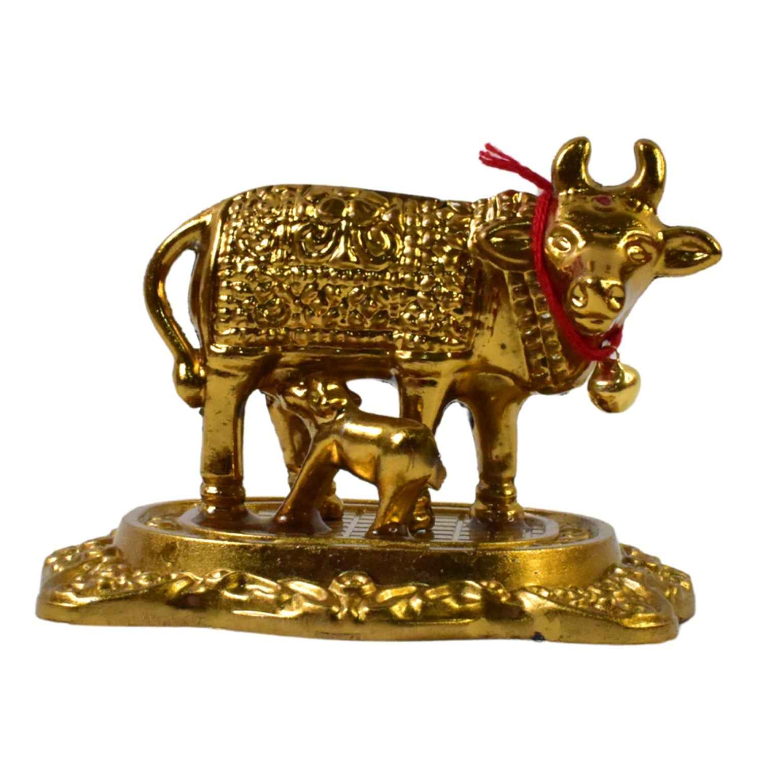 Golden Metal Kamdhenu Cow Showpiece – Spiritual Home Decor