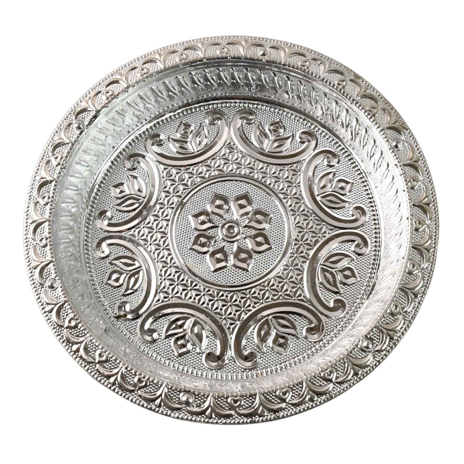 Silver Finish Plastic Pooja Thali – Lightweight & Durable