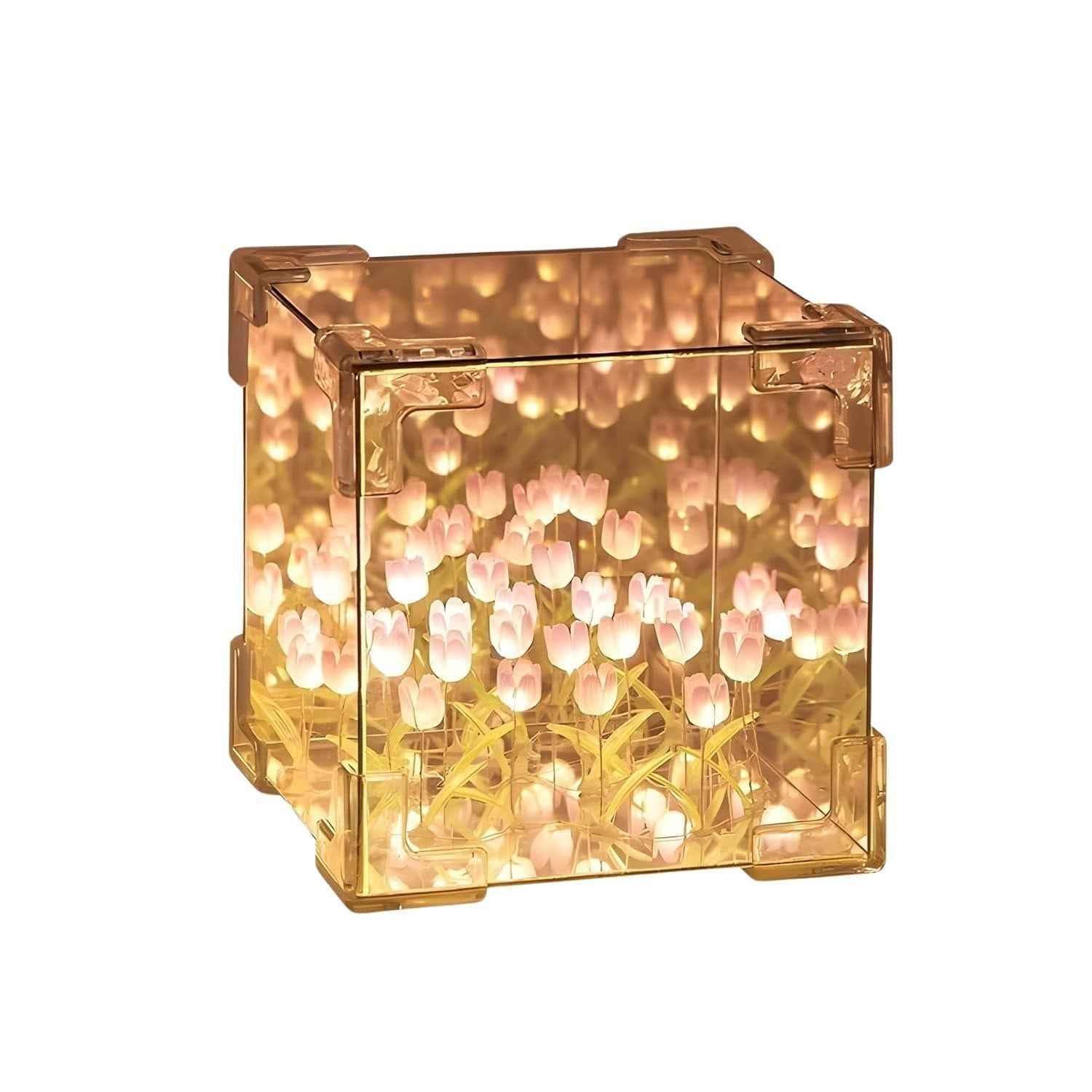 Tulip Flower LED Cube Night Lamp – Warm Ambient Decorative Light