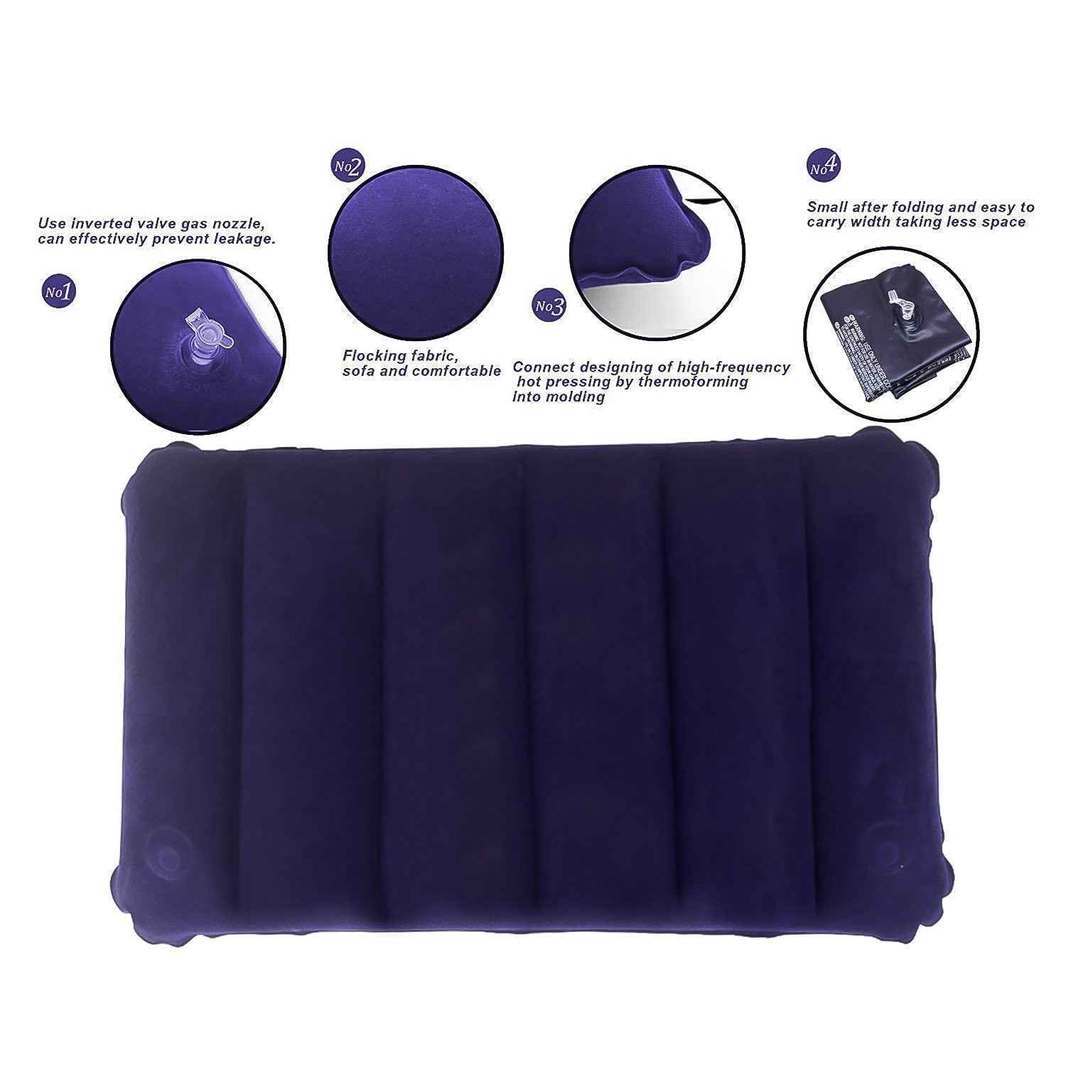 Inflatable Travel Pillow – Velvet Air Comfort (Blue) | PillowTrek