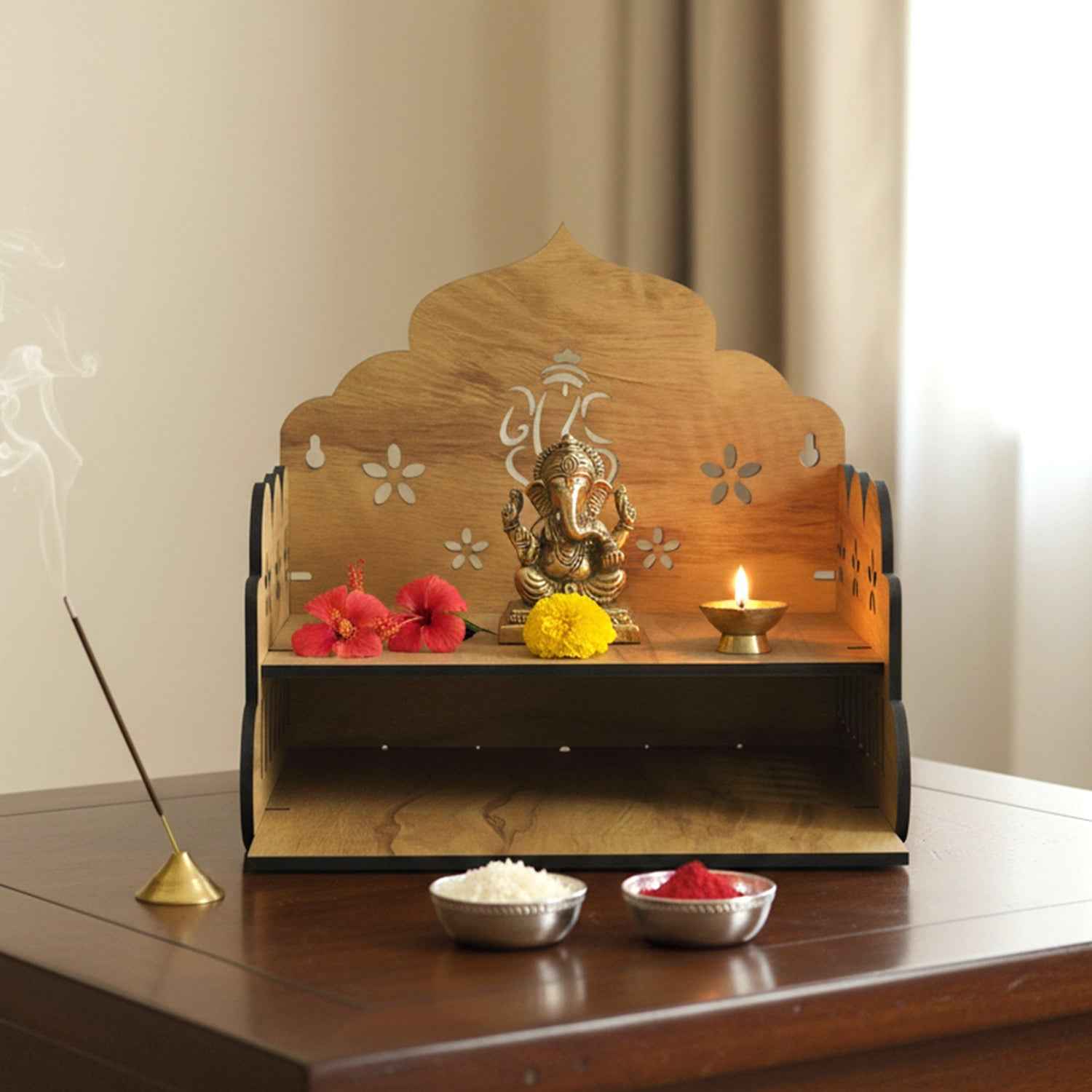Wooden Home Mandir – Temple Style Pooja Stand with Lord Ganesha