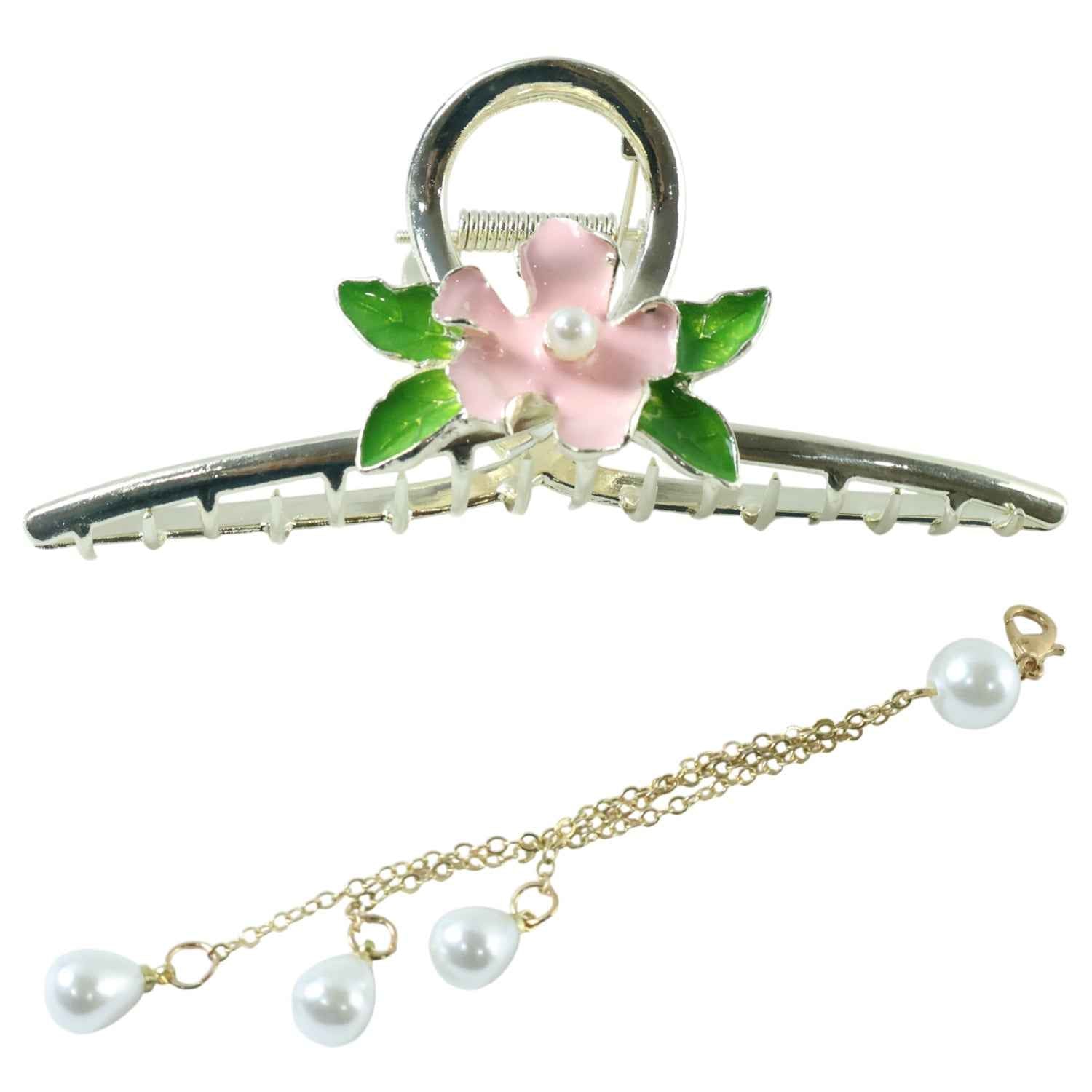 Floral Pearl Hair Claw Clip – Elegant Decorative Chain