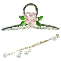 Floral Pearl Hair Claw Clip – Elegant Decorative Chain