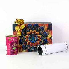 Rose Almonds Gift Hamper – Elegant Golden Rose & Stainless Steel Bottle