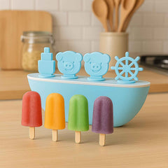 Boat-Shaped Ice Cream Mould with Piggy Design – 4 Cavity Popsicle Maker