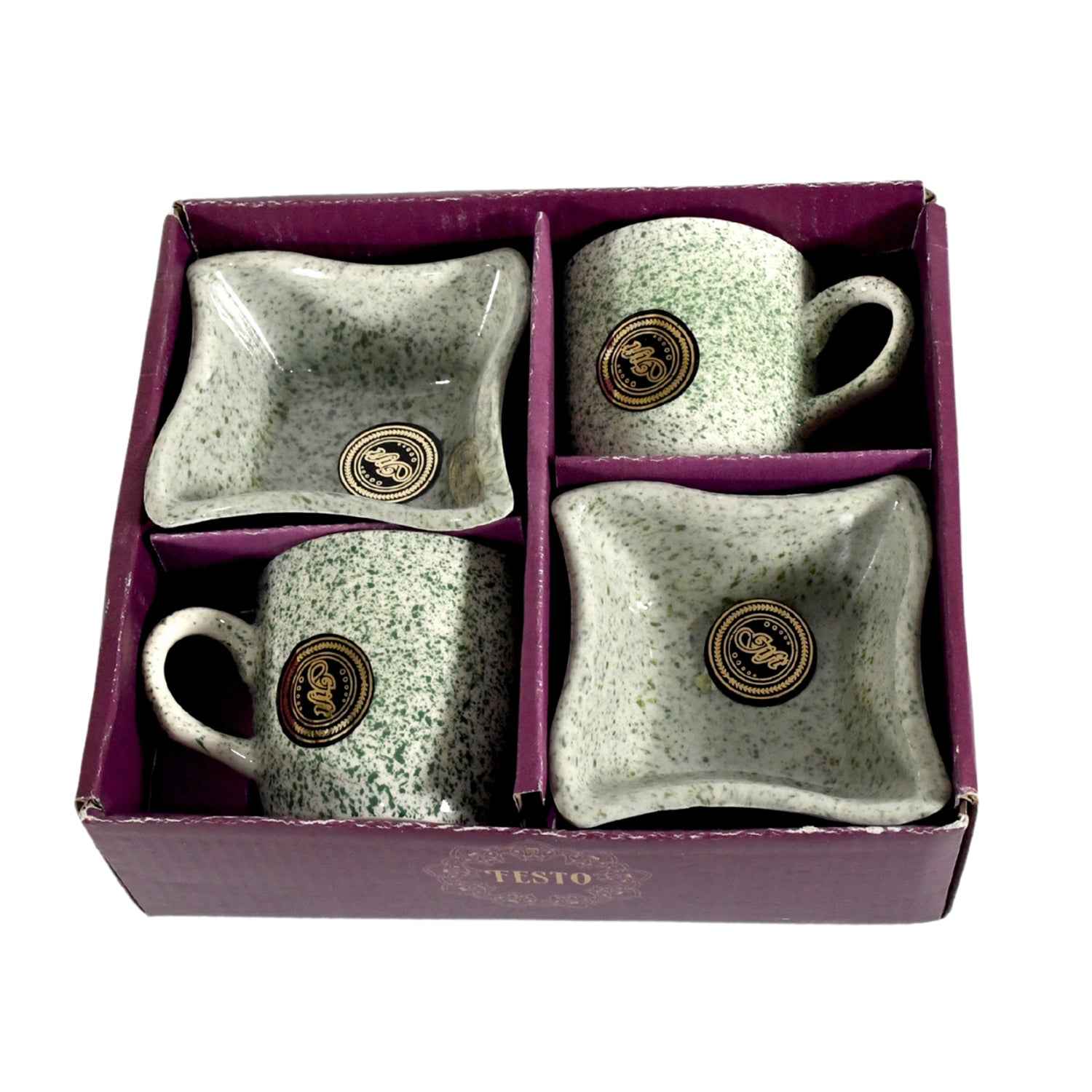 Ceramic Tea Cup Set – 4 Pcs with Snack Bowls | NG