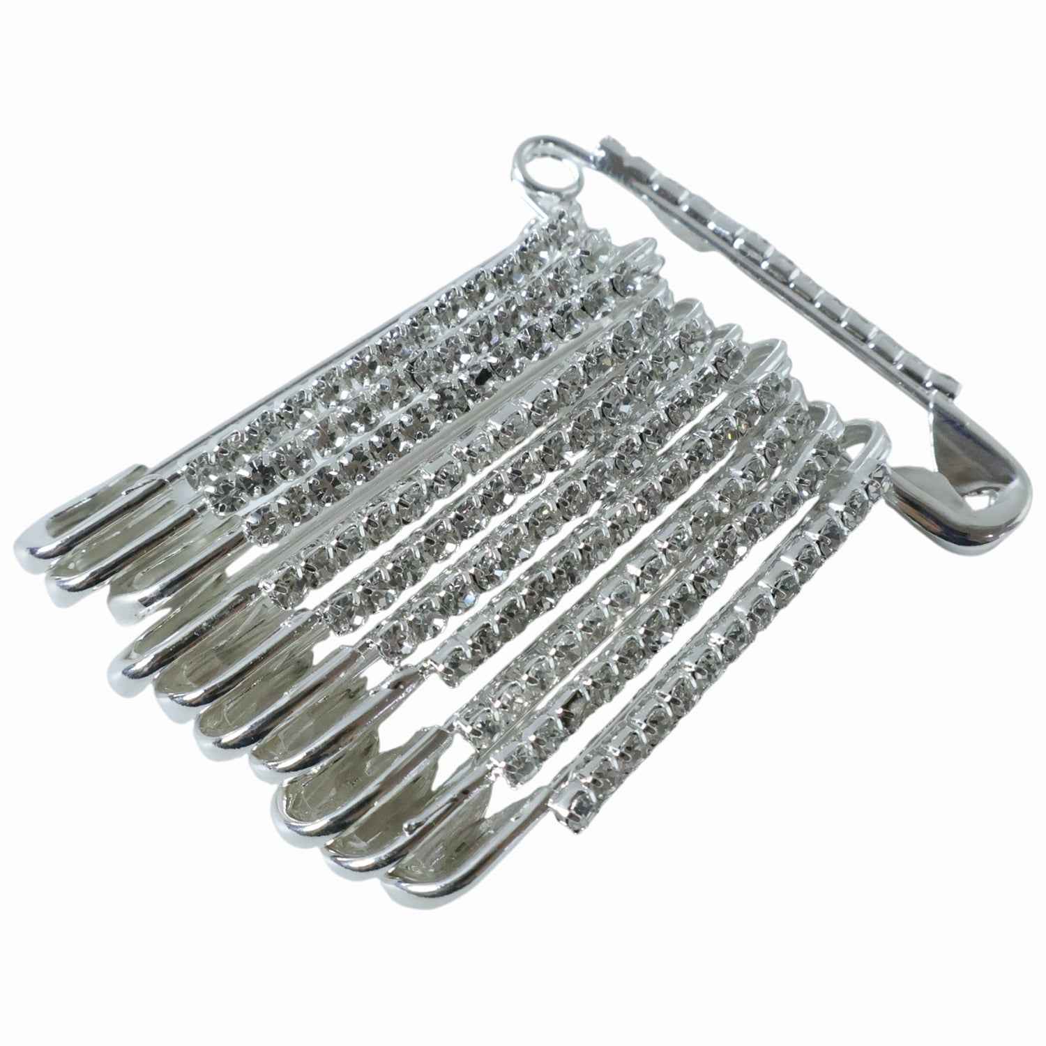 Silver Safety Pin Brooch Set – Elegant Crystal Accent 12 Pc