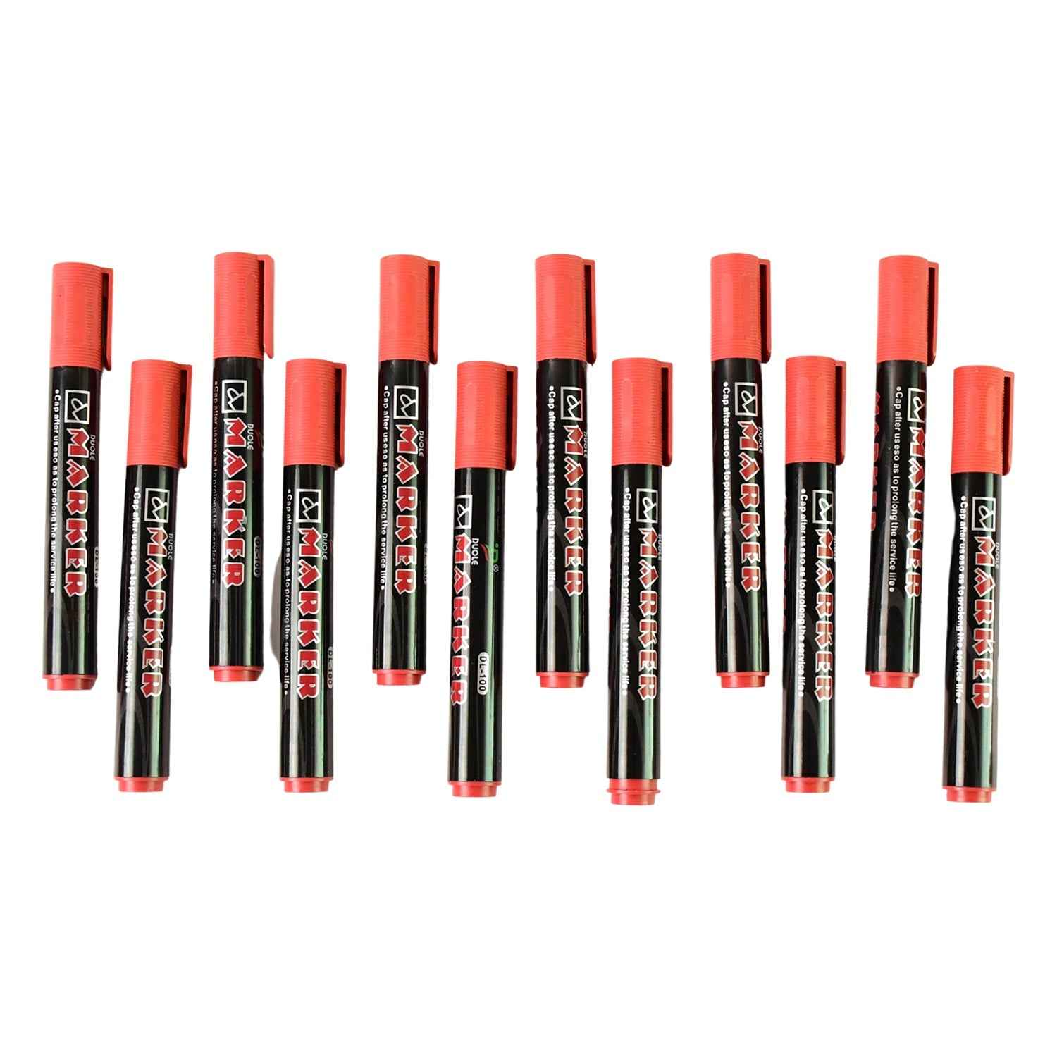 Permanent Red Marker Pen Set – Vibrant Waterproof Ink, 12-Pack