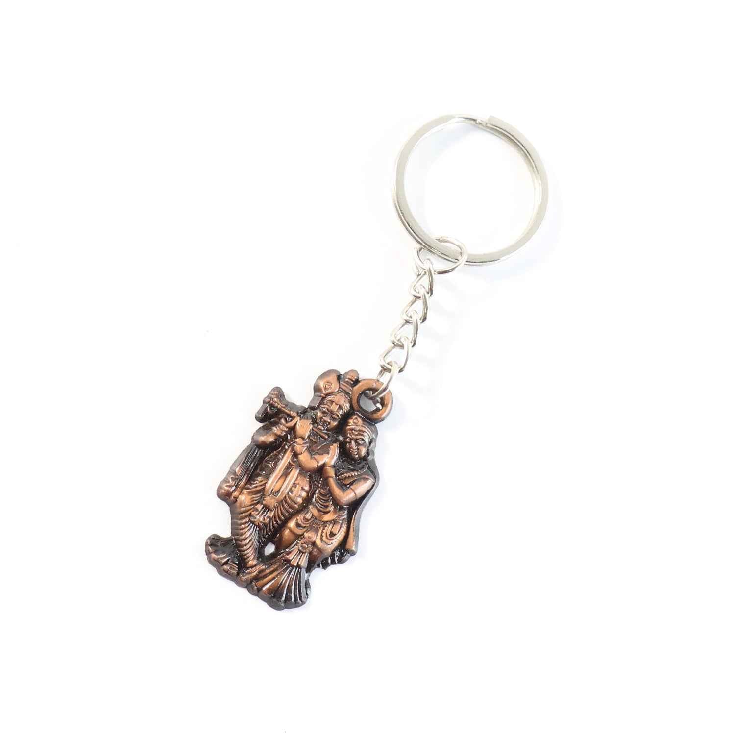 Radha Krishna Metal Keychain – Durable Spiritual Key Holder