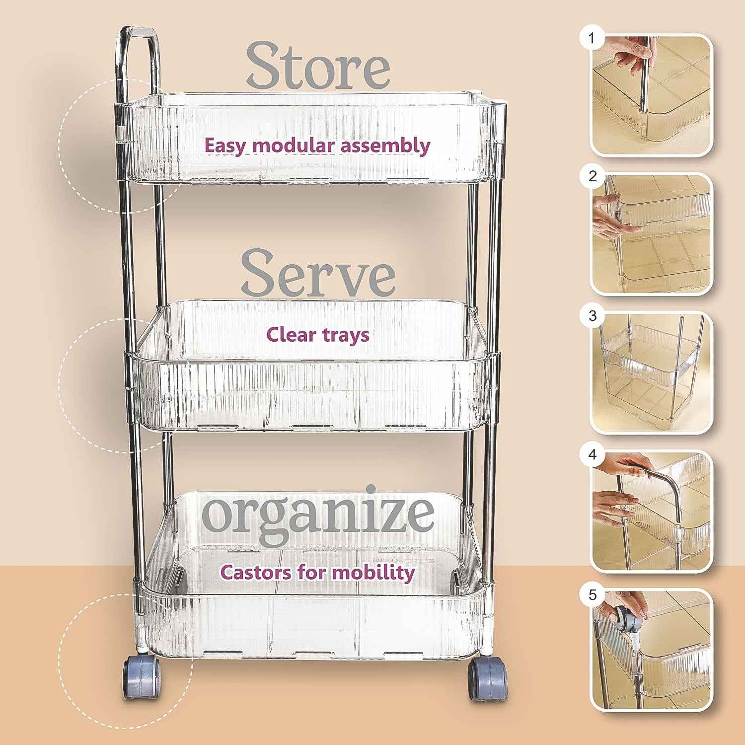 3-Layer Storage Trolley with Wheels – Durable & Versatile Organizer