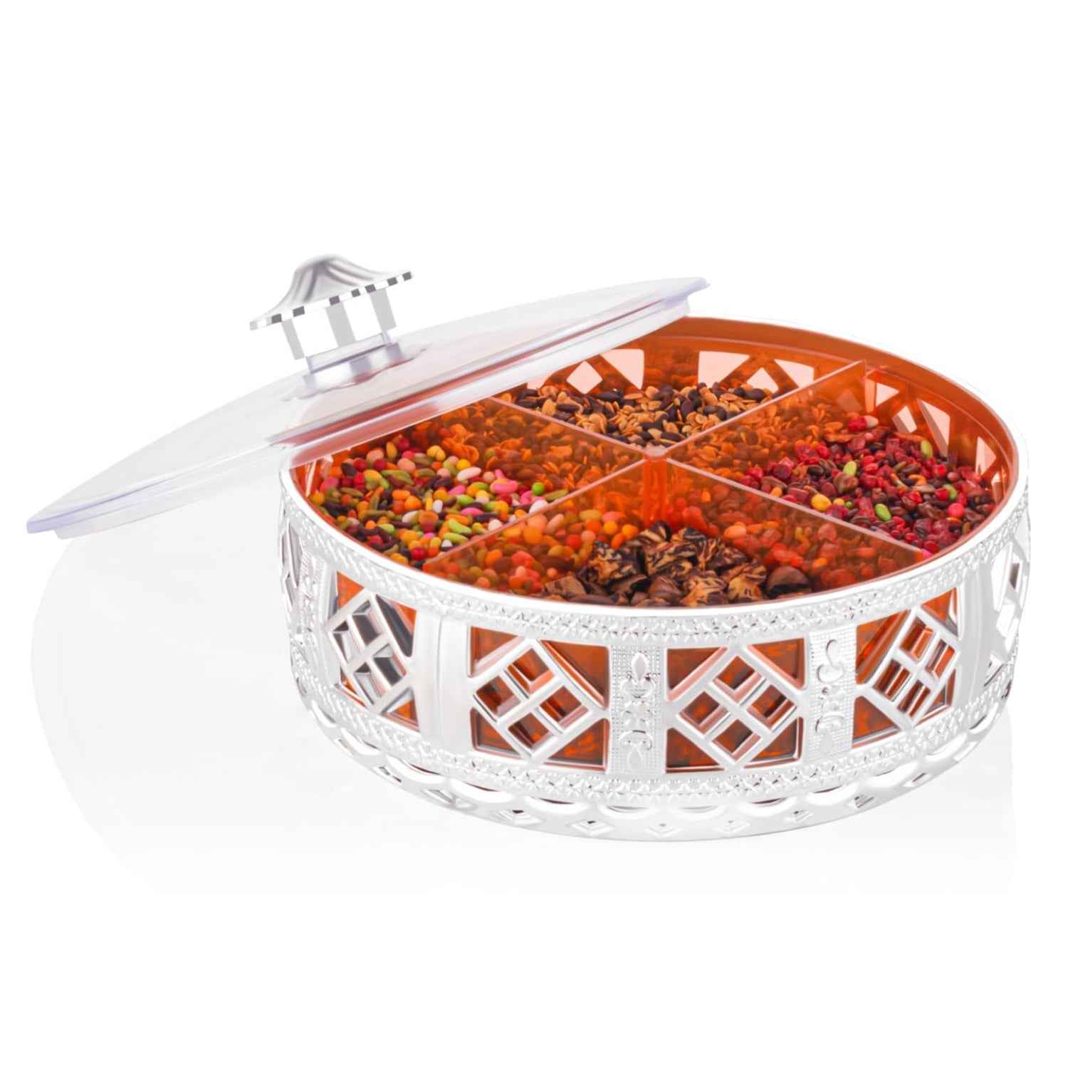 Silver Dry Fruit Box – 4-Section Round Multipurpose Gift | Tidy Table