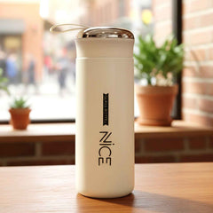 White Glass Water Bottle – Leakproof & Protective Cover 400 ML