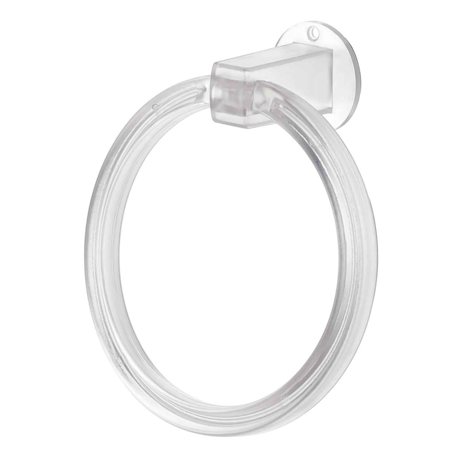 The clear ABS towel ring displayed against a neutral background, highlighting its transparency and form.