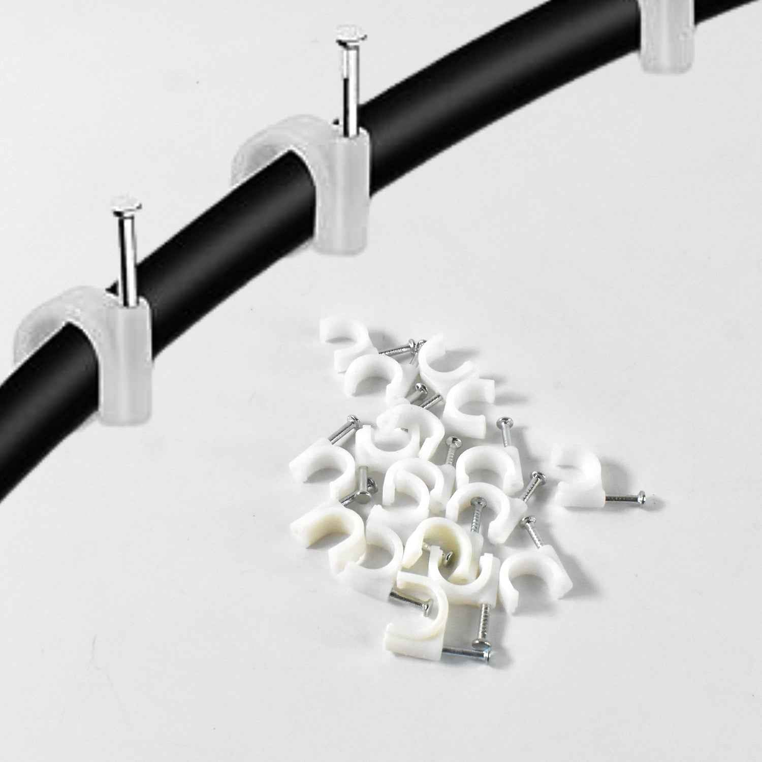 Plastic Cable Clips – Durable Steel Nail Wire Holders, 20 Pcs