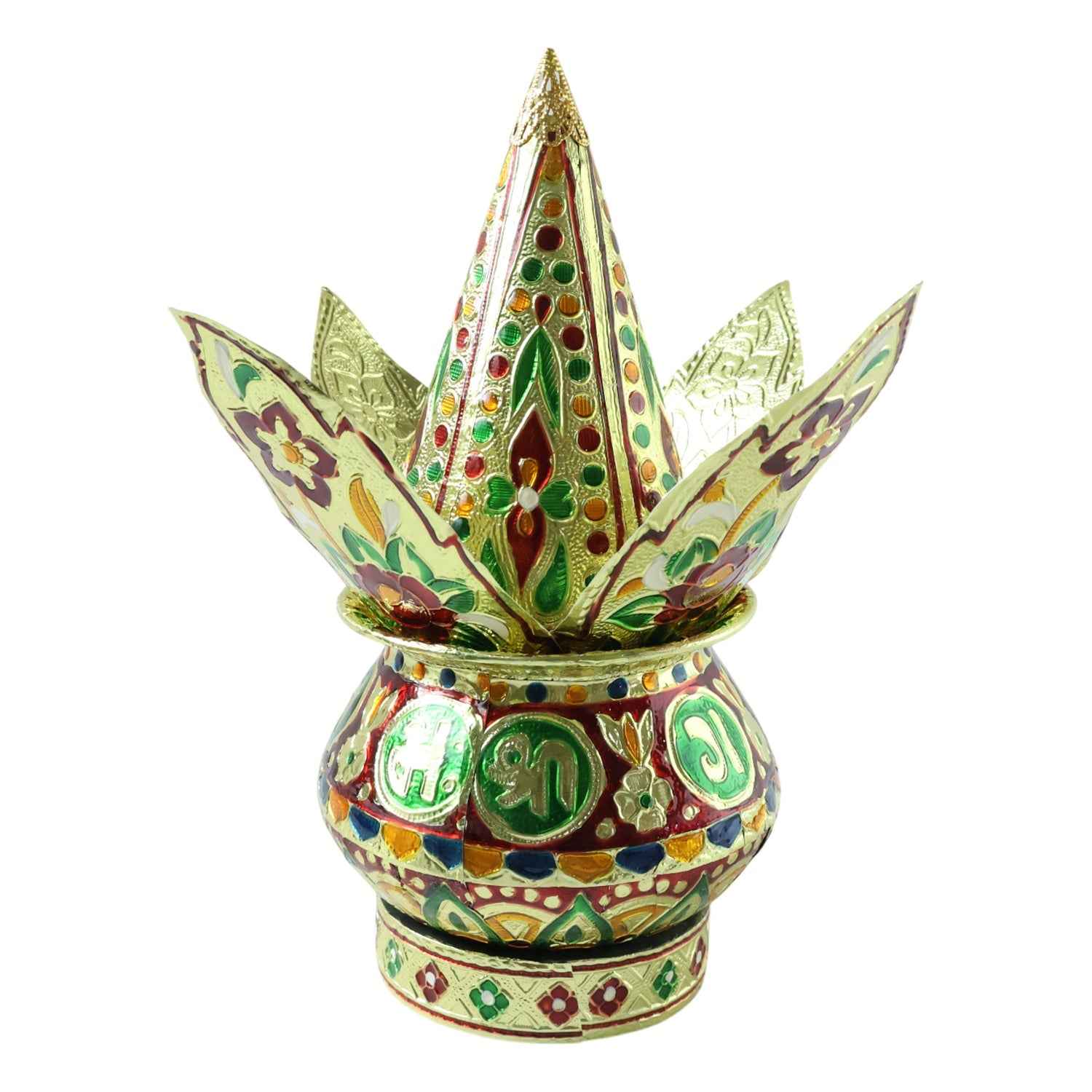 Traditional Decorative Pooja Kalash – Ornate Lotus Crown Design