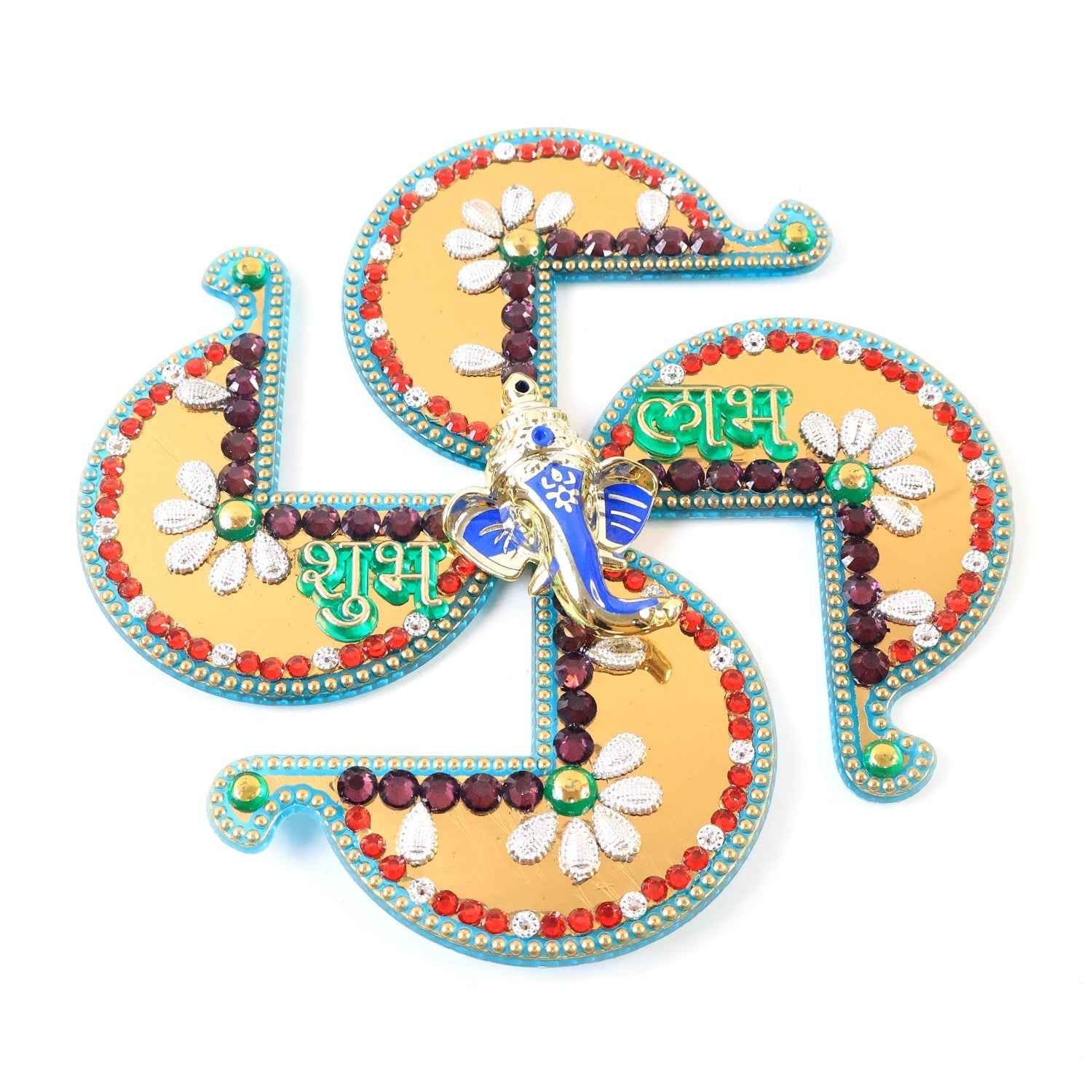 Golden Swastik Shubh Labh Wall Hanging – Ganesh Idol Decor for Prosperity