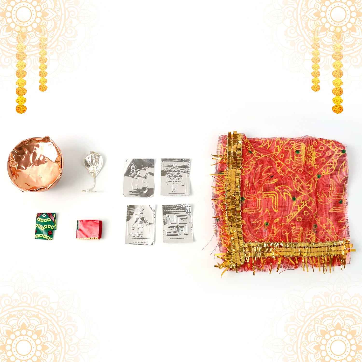 Mini Kalash Pooja Set – Decorative Copper-Style with Cloth Cover