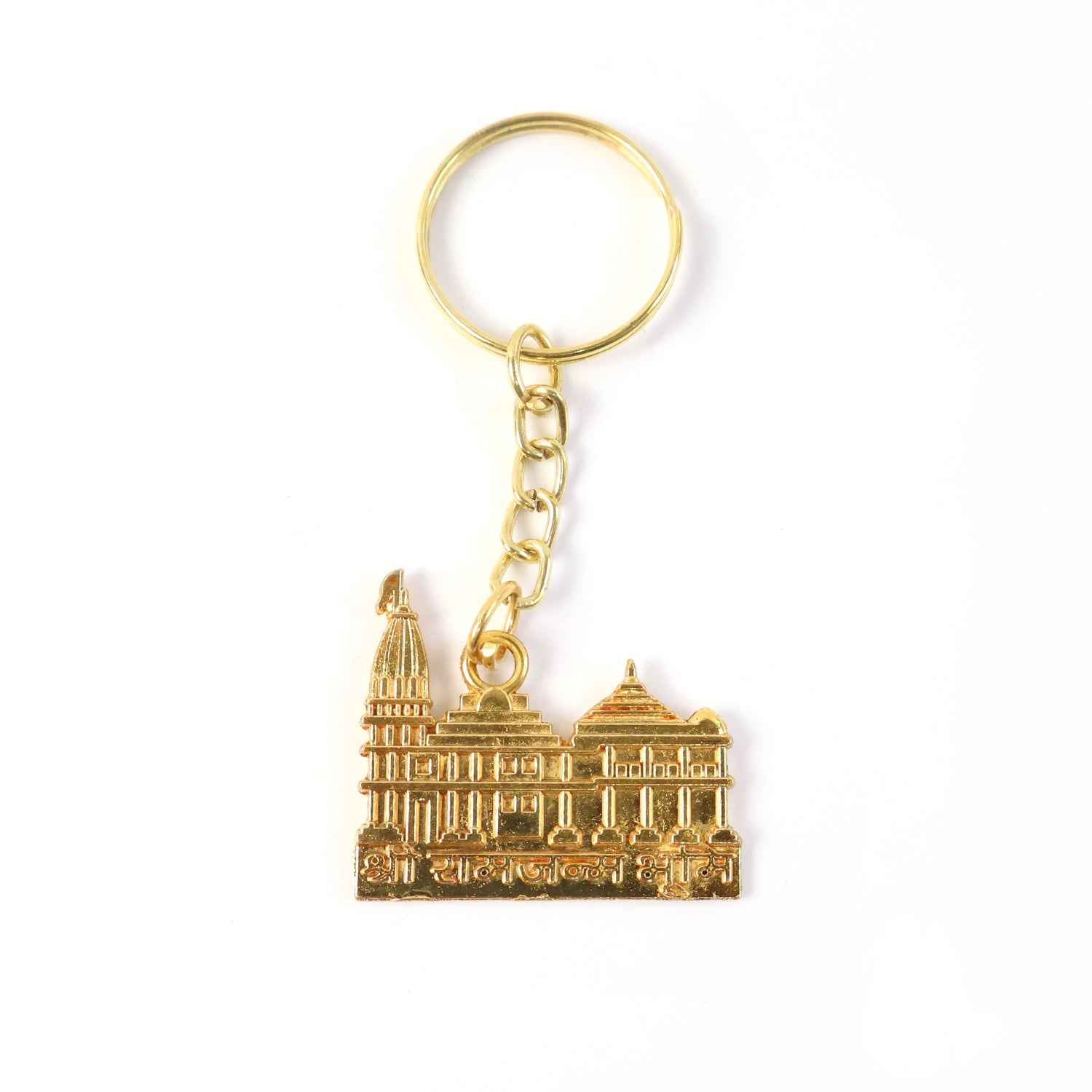 Ram Mandir Keychain – Premium Golden Metal Devotional Accessory