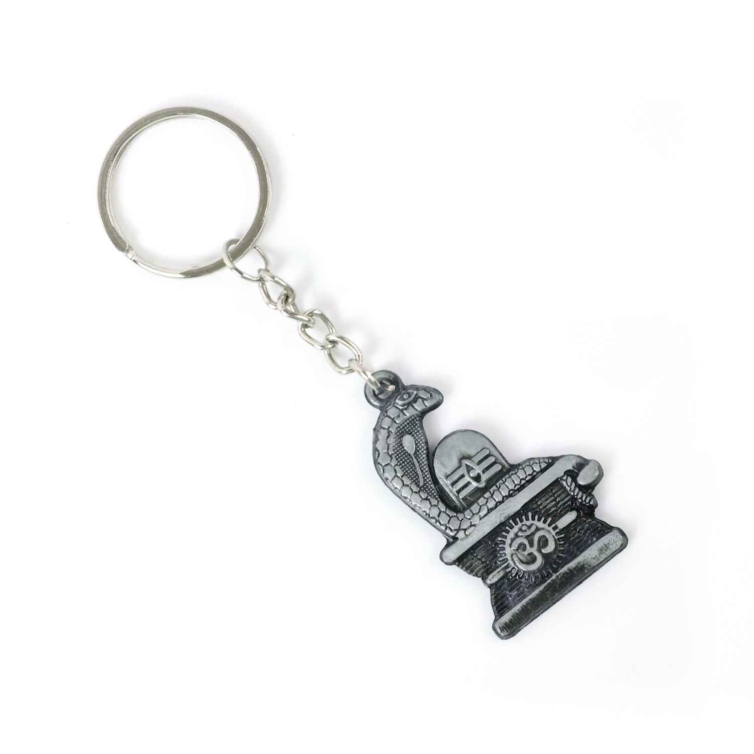 Shivling Keychain – Elegant Silver Metal Design with Snake Motif