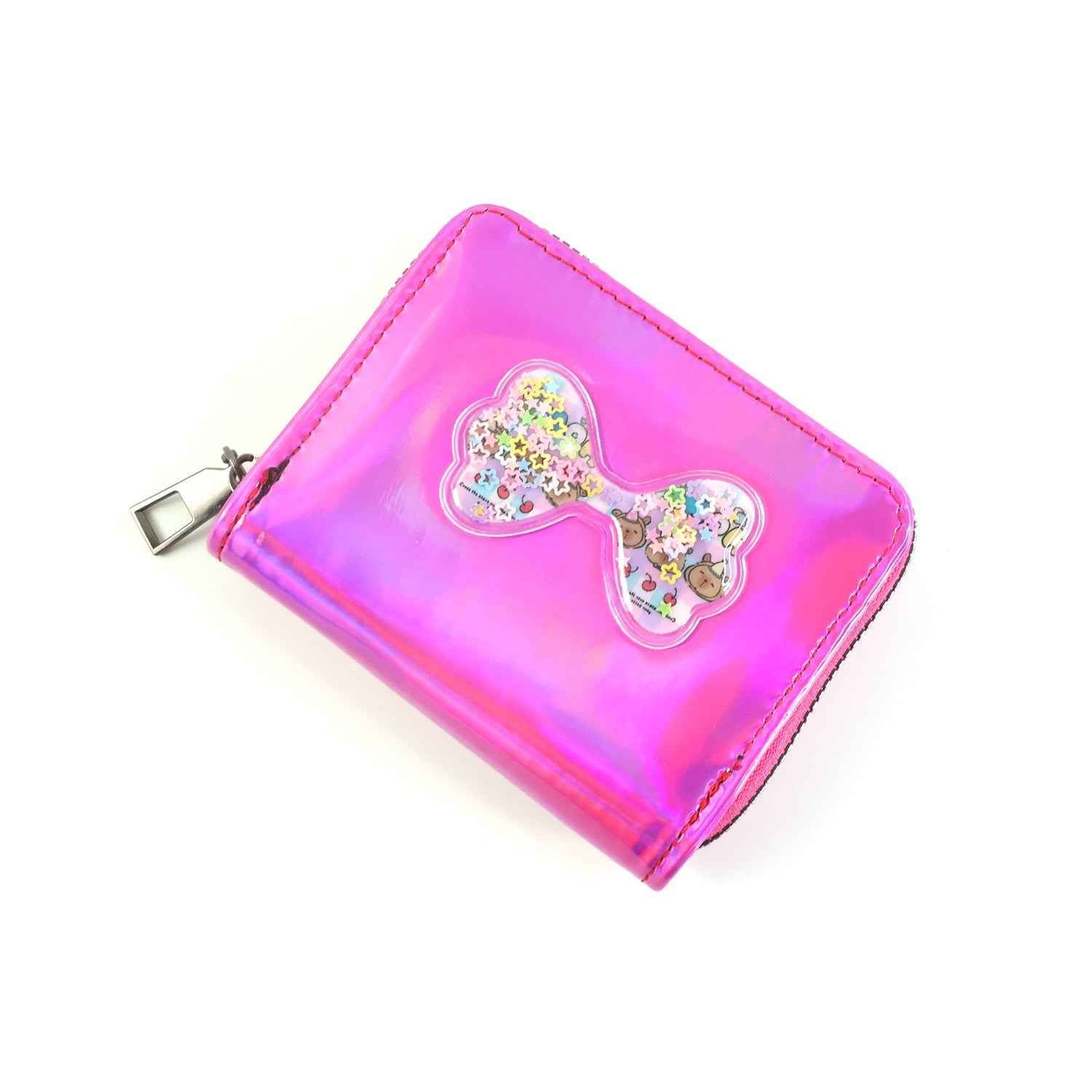 Kids Wallet – Vibrant Holographic Zip Closure with Glitter Bow