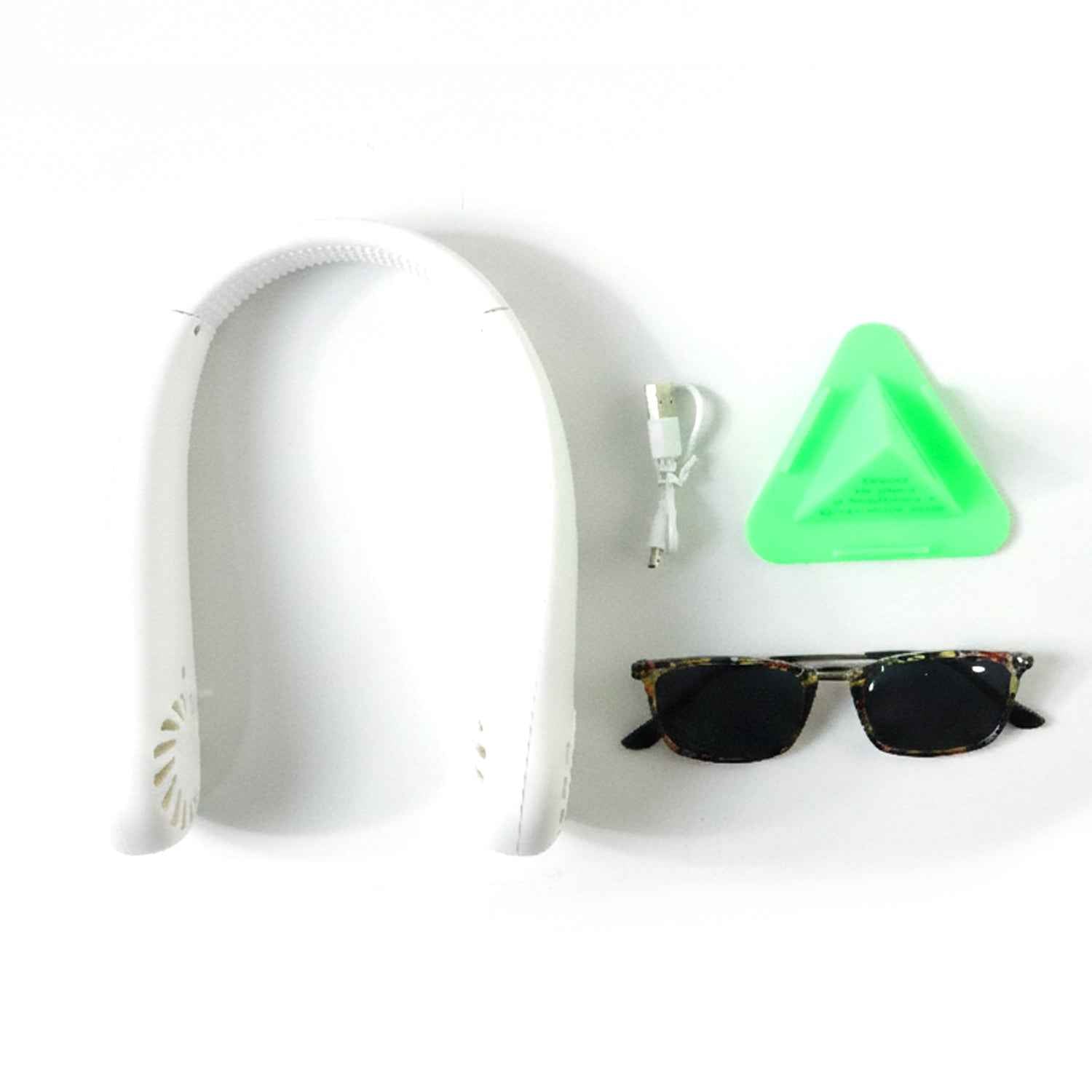 Travel Essentials Combo – Wearable Neck Fan, Mobile Stand & USB Cable