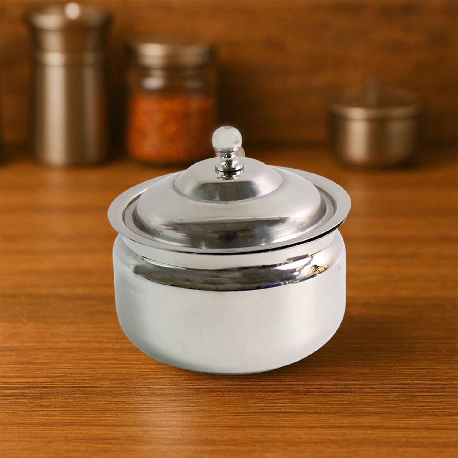 Stainless Steel Ghee Pot with Lid & Spoon – Mirror Finish