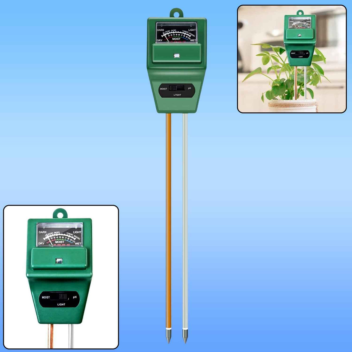 Soil pH Meter – 3-in-1 Moisture & Light Tester | Grow Garden Tools