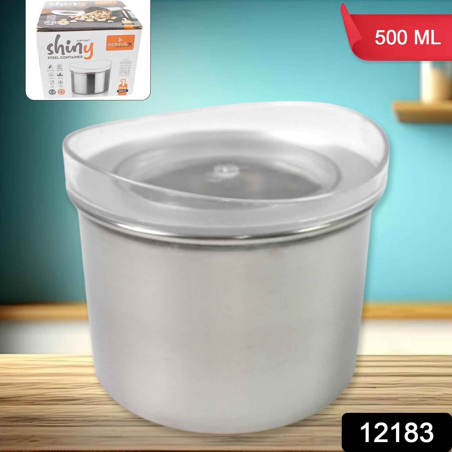 Stainless Steel Airtight Container – 500ml See-Through Lid | Konvex