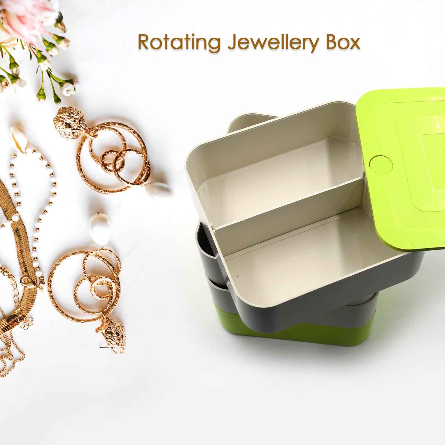 Top-down view of the Rotating Jewelry Box, highlighting its compact and functional design.