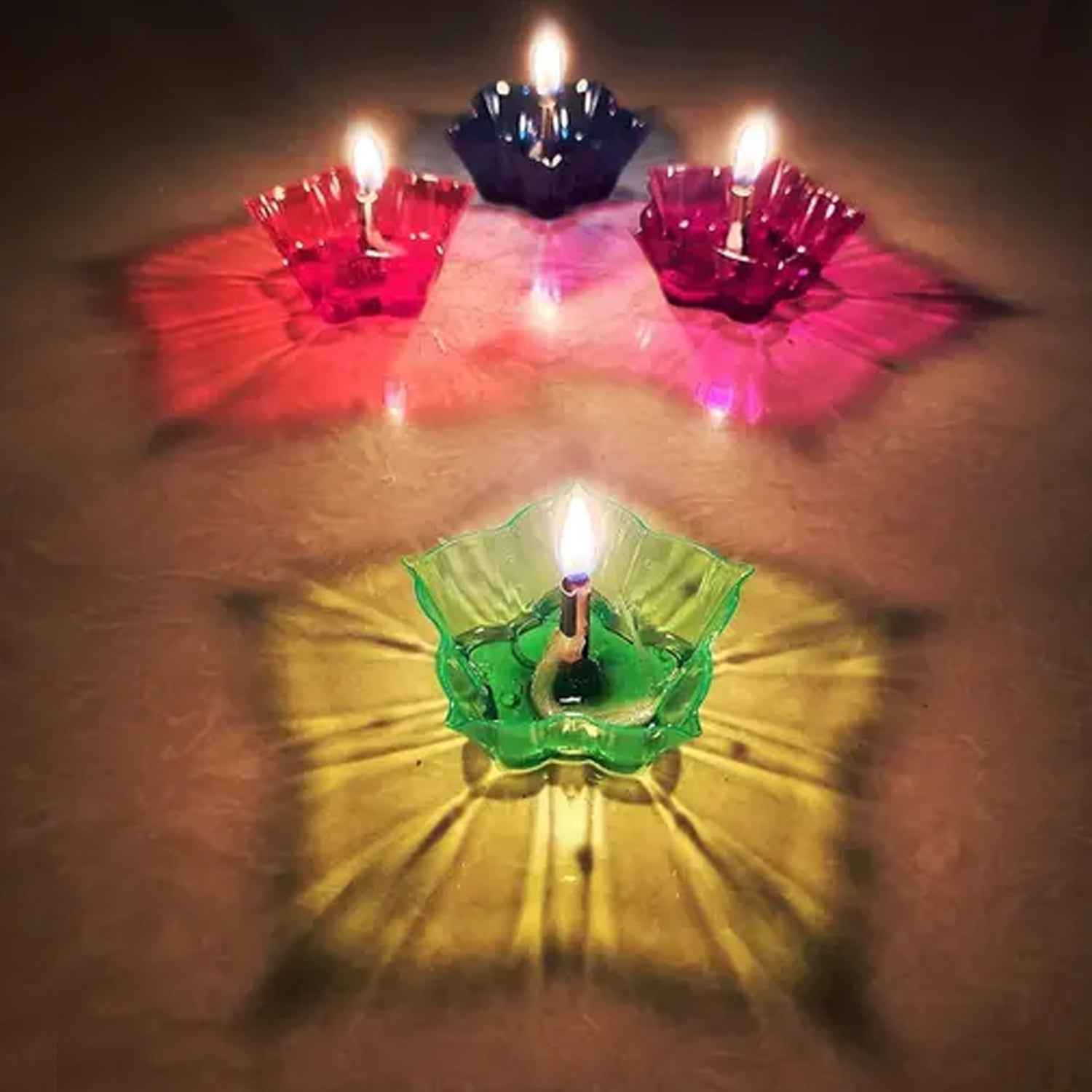 Diwali Diya Set – Multicolor Plastic Candle Holders (12 Pcs) | Indo Glow