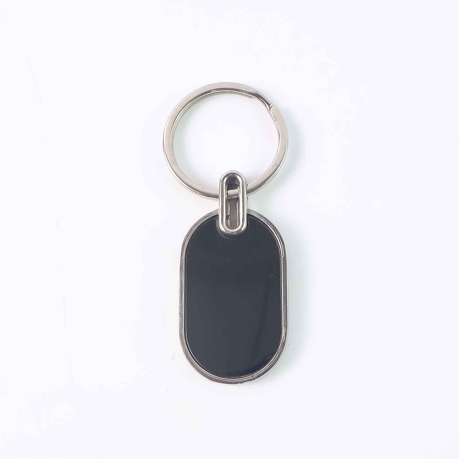 Oval Metal Keychain – Elegant Black & Silver Finish for Everyday Use