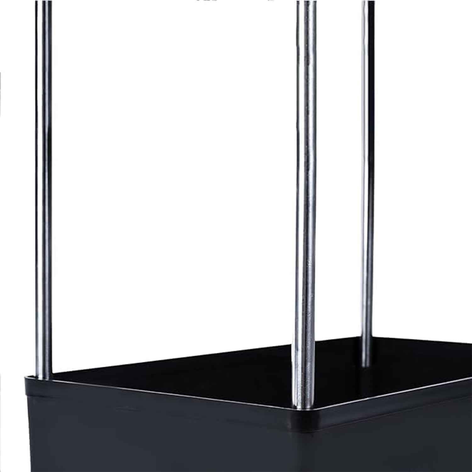 Quick shift movable storage rack trolley showing sturdy plastic trays and metal poles