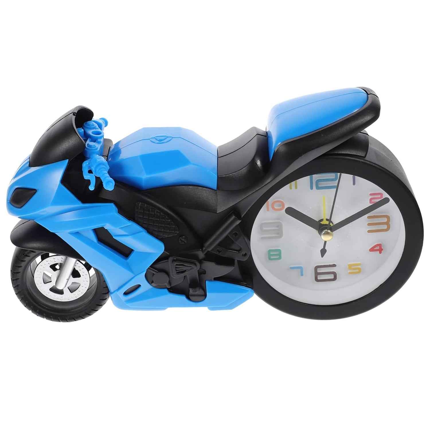 Side profile of the novelty desk clock, showcasing the intricate details of its motorcycle engine body.