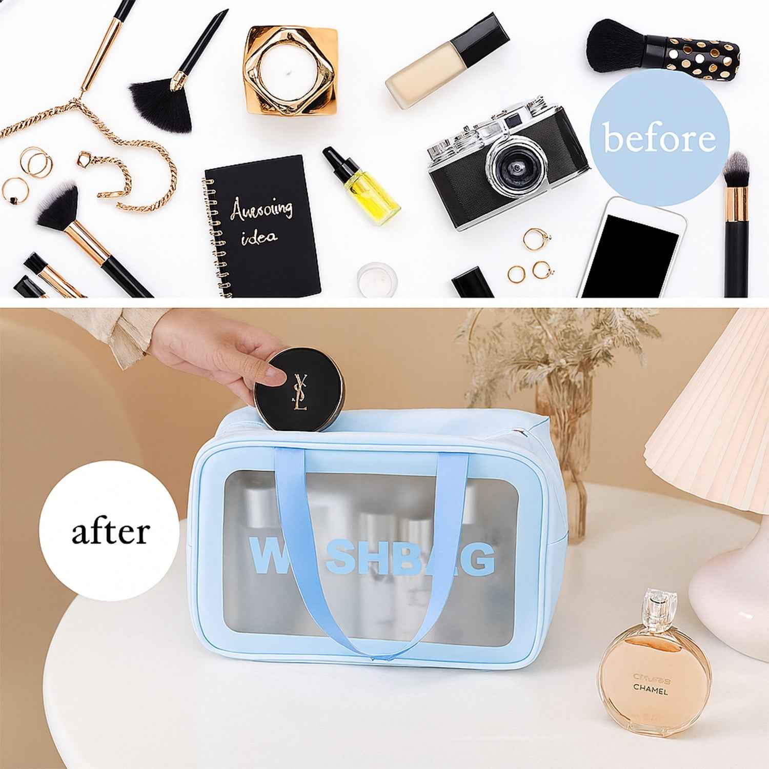 Waterproof Transparent Travel Toiletry Bag Set – 3 Sizes for Easy Organization
