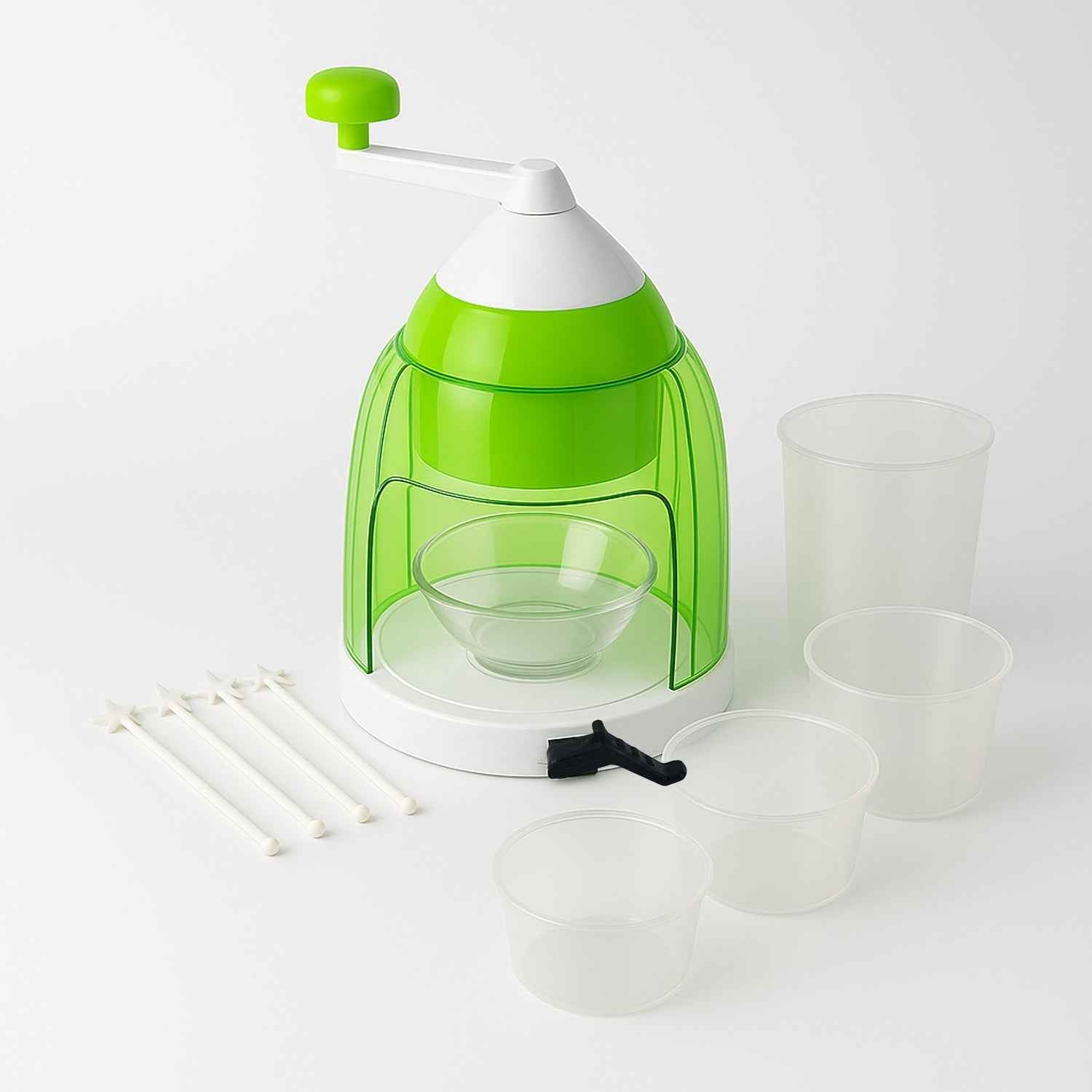 Glacier treats made using manual snow cone maker with hand crank