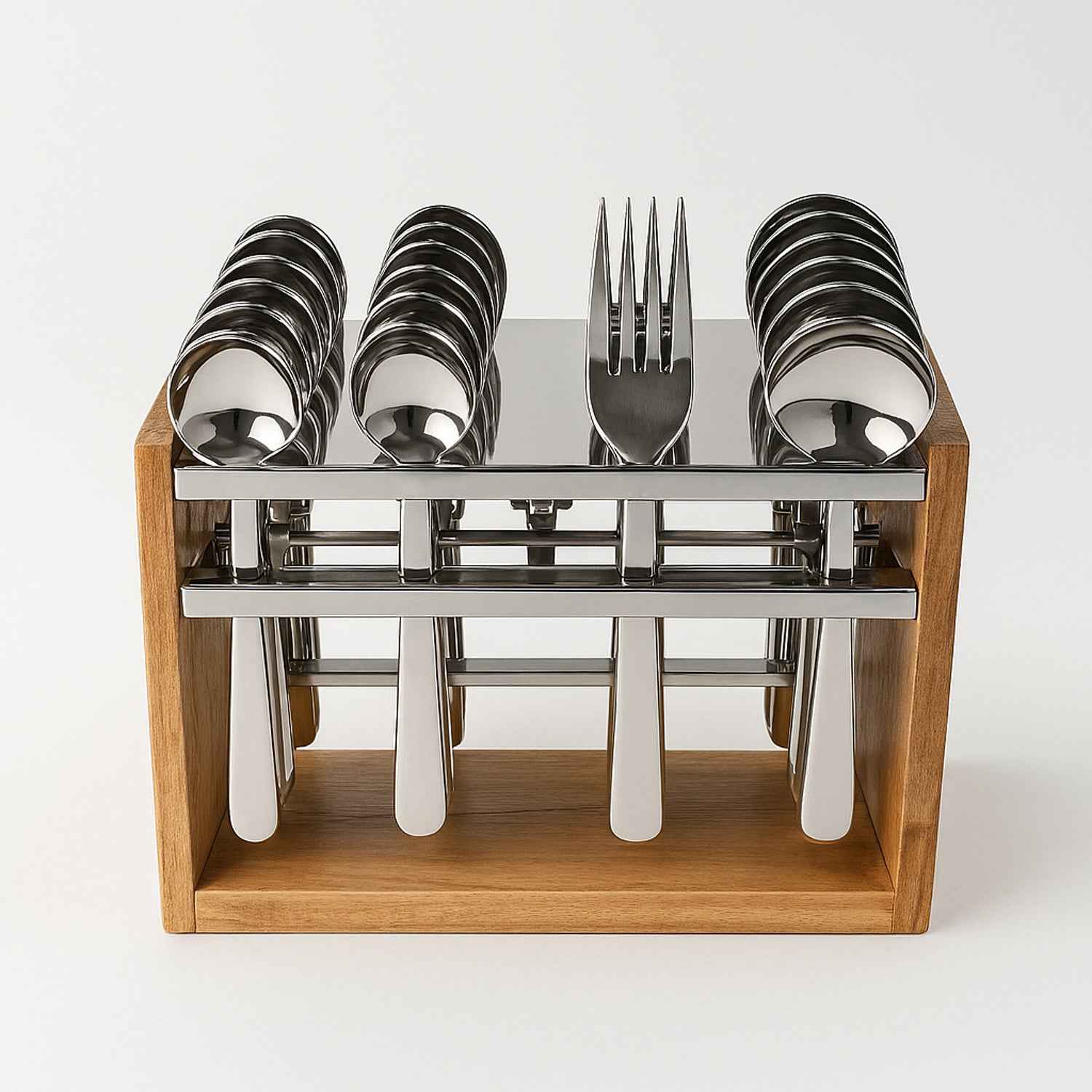 Stainless Steel Cutlery Set – Durable 24-Piece with Wooden Stand